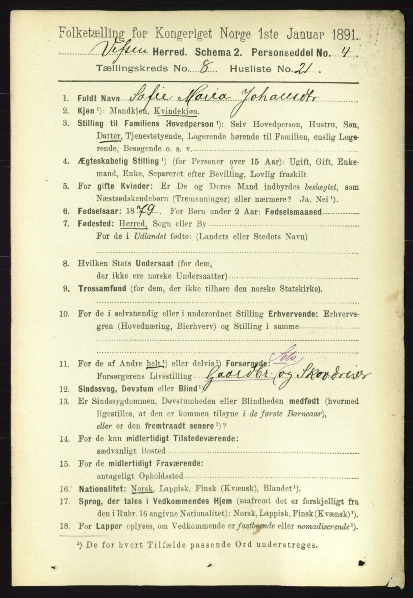 RA, 1891 census for 1824 Vefsn, 1891, p. 4379