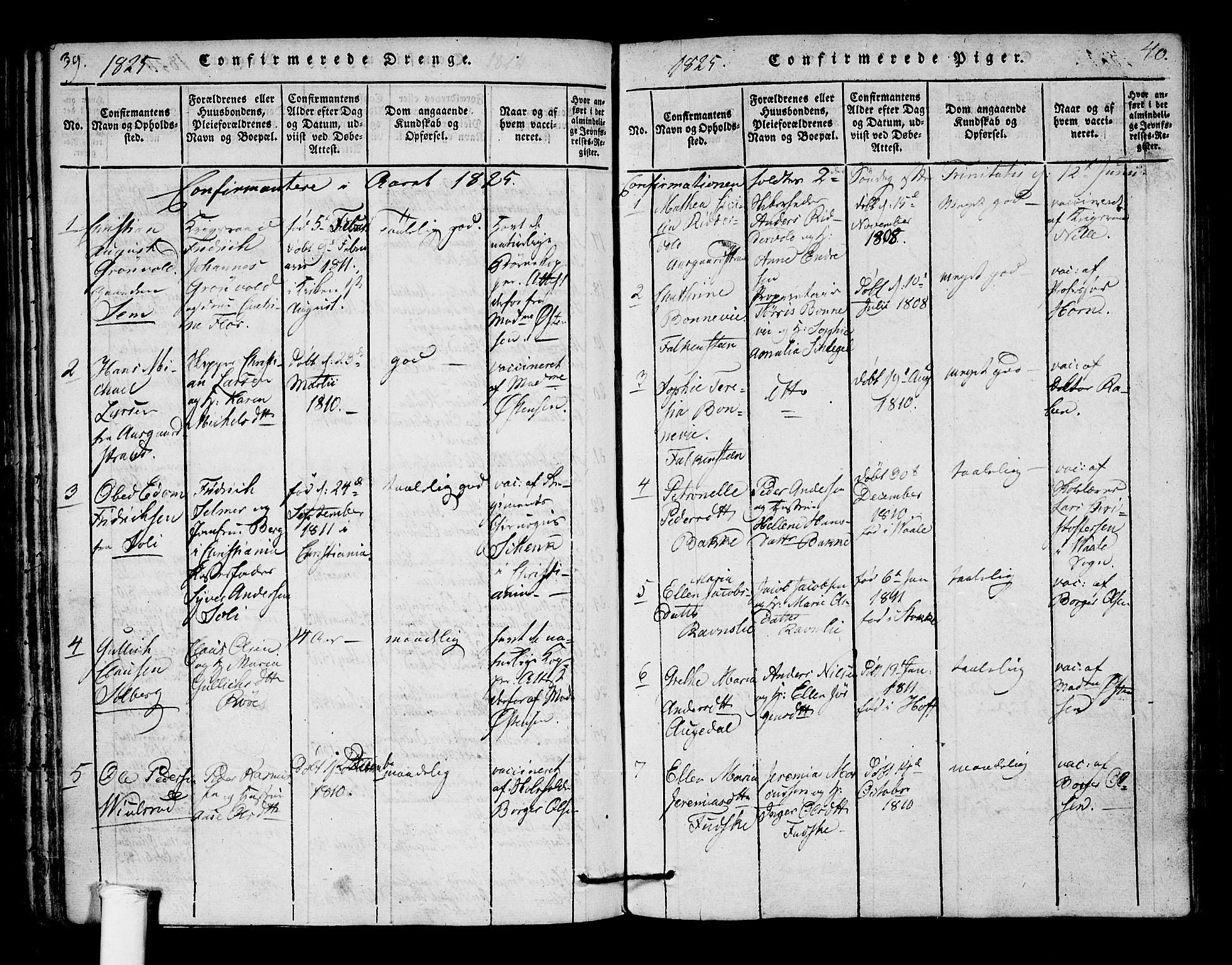 Borre kirkebøker, SAKO/A-338/F/Fa/L0004: Parish register (official) no. I 4, 1815-1845, p. 39-40