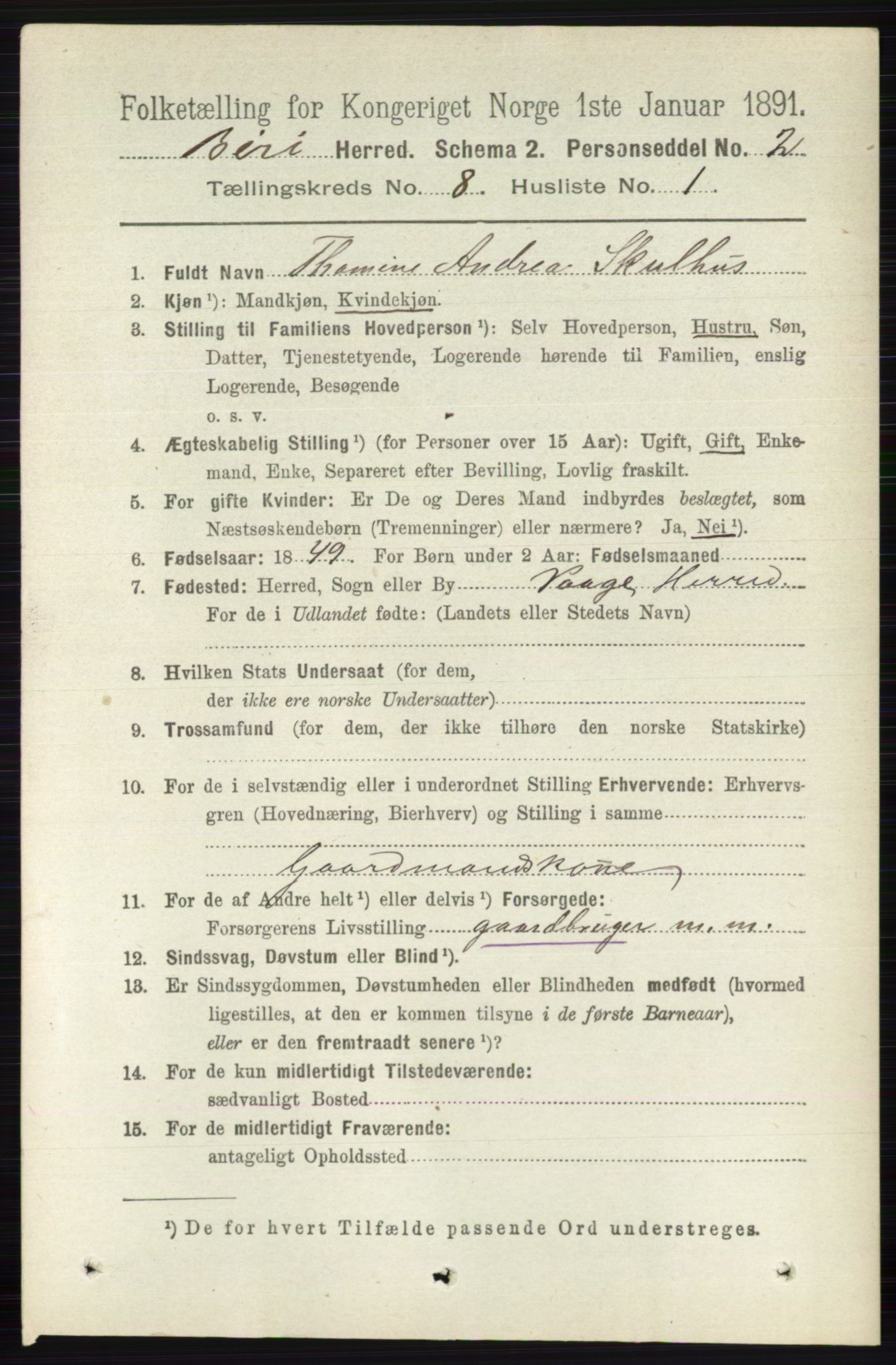 RA, 1891 census for 0525 Biri, 1891, p. 2912