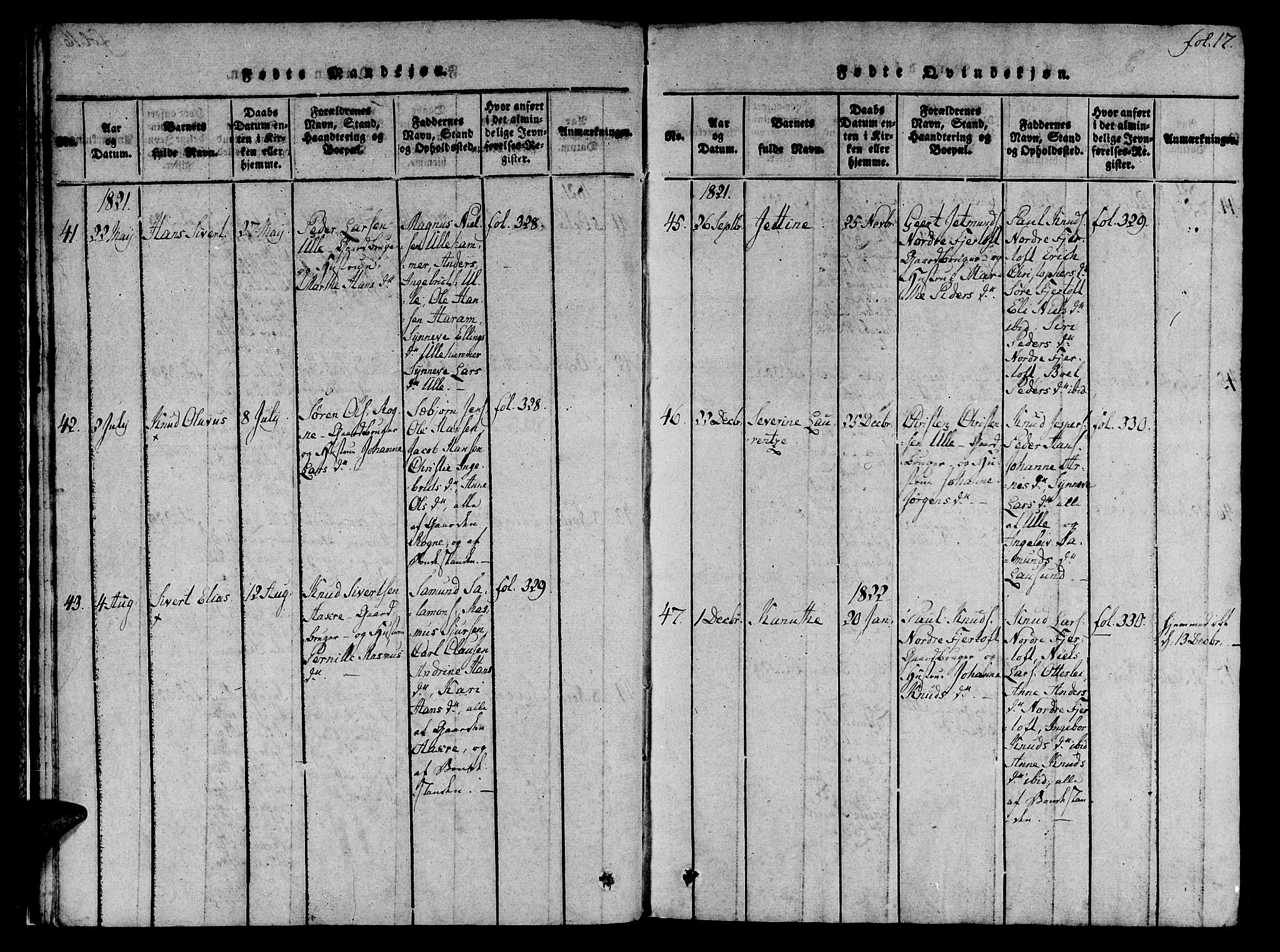 Ministerialprotokoller, klokkerbøker og fødselsregistre - Møre og Romsdal, SAT/A-1454/536/L0495: Parish register (official) no. 536A04, 1818-1847, p. 17