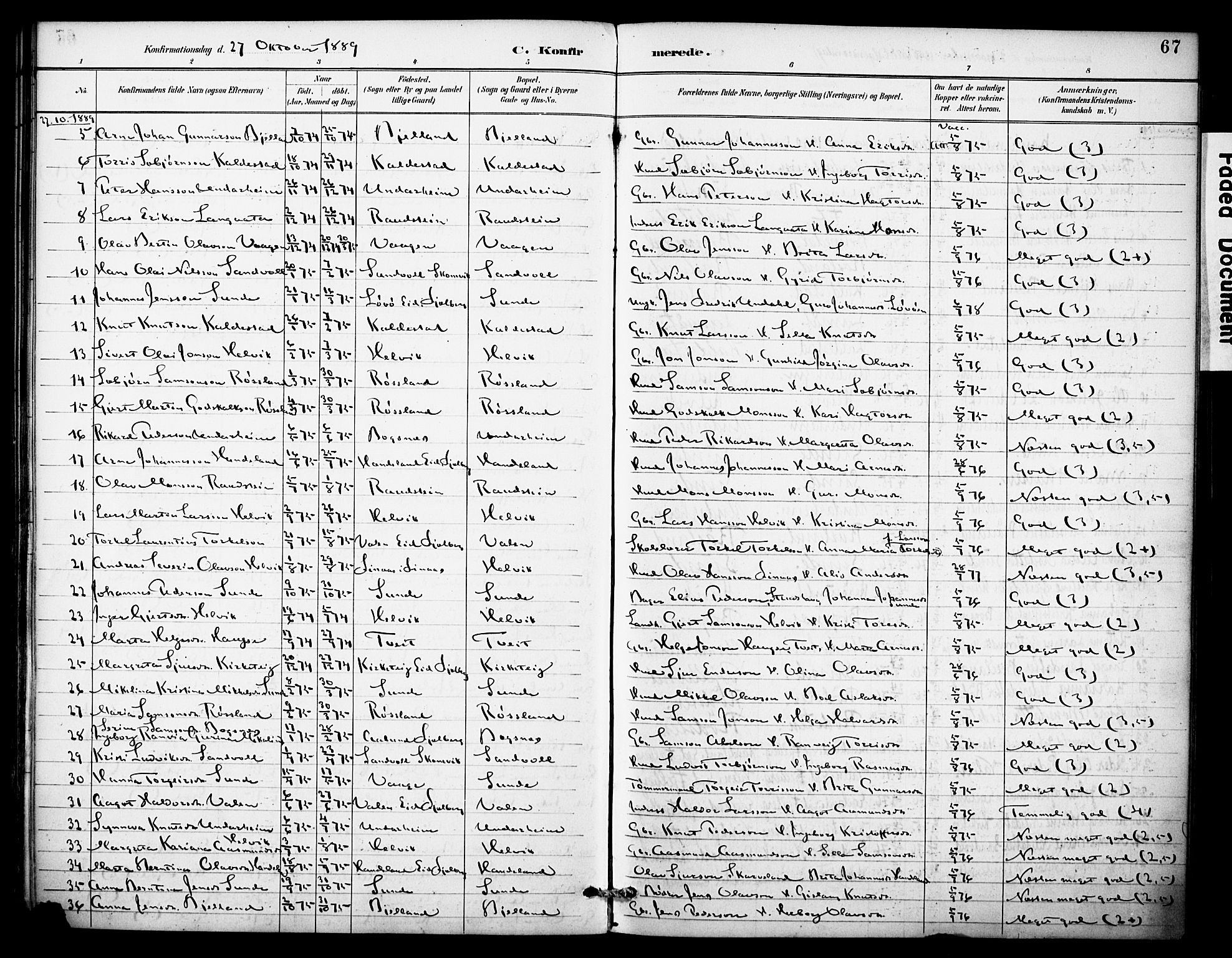 Kvinnherad sokneprestembete, SAB/A-76401/H/Haa: Parish register (official) no. D 1, 1887-1910, p. 67