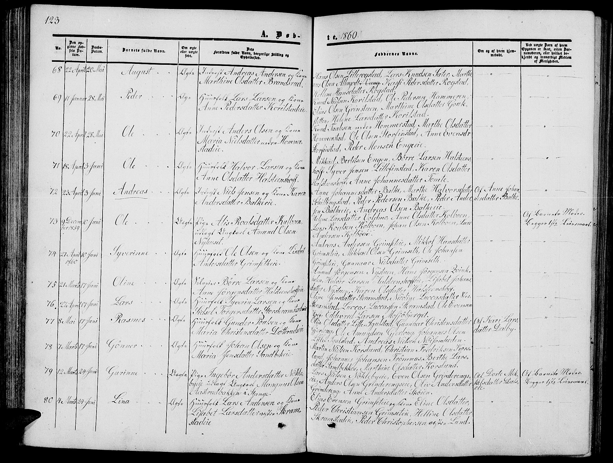 Løten prestekontor, AV/SAH-PREST-022/L/La/L0003: Parish register (copy) no. 3, 1850-1862, p. 123