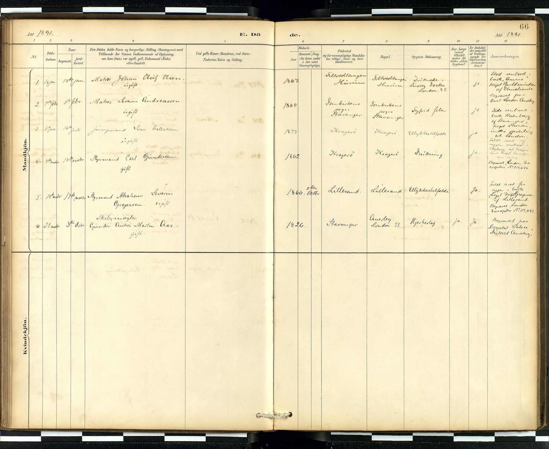  Den norske sjømannsmisjon i utlandet/London m/bistasjoner, SAB/SAB/PA-0103/H/Ha/L0002: Parish register (official) no. A 2, 1887-1903, p. 65b-66a