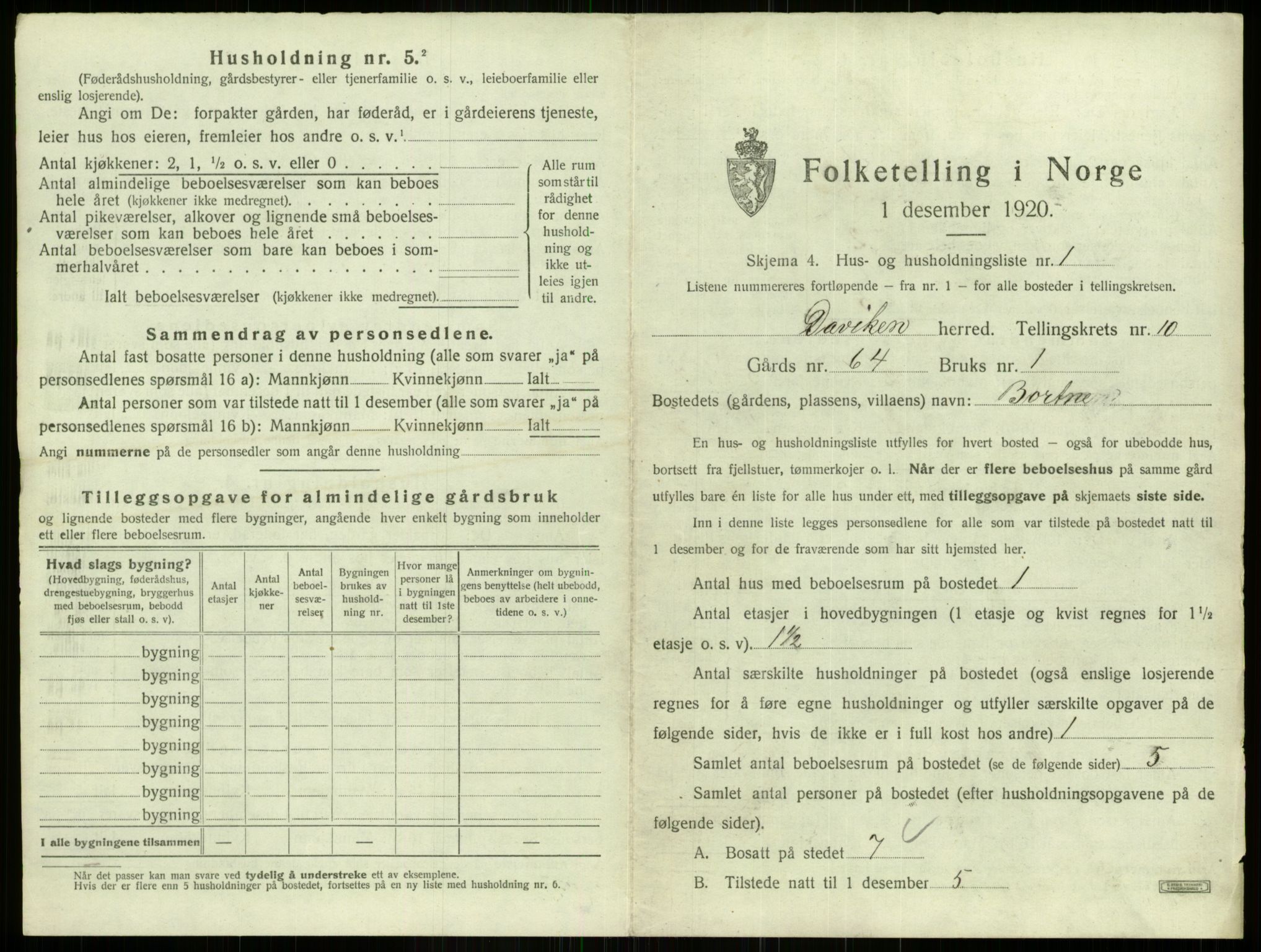 SAB, 1920 census for Davik, 1920, p. 691
