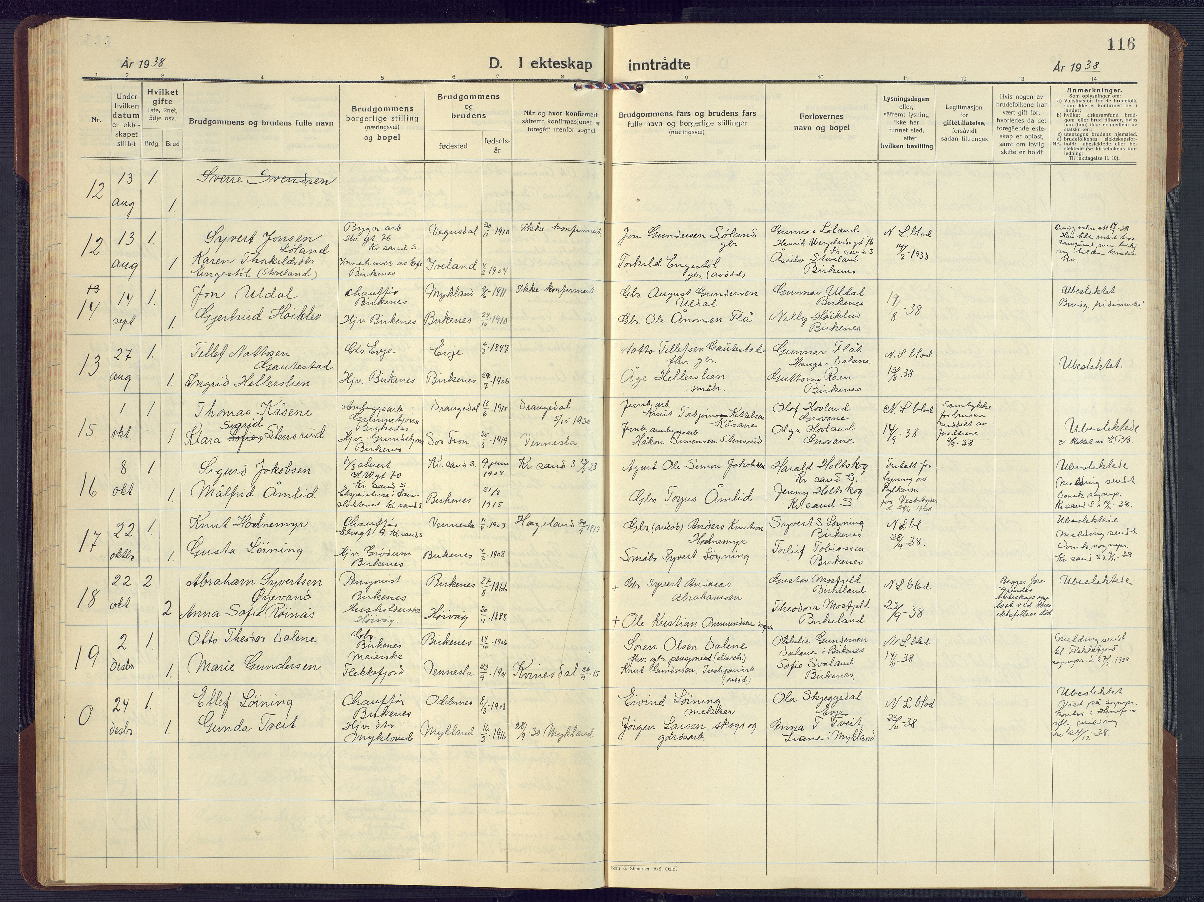 Birkenes sokneprestkontor, SAK/1111-0004/F/Fb/L0005: Parish register (copy) no. B 5, 1930-1957, p. 116