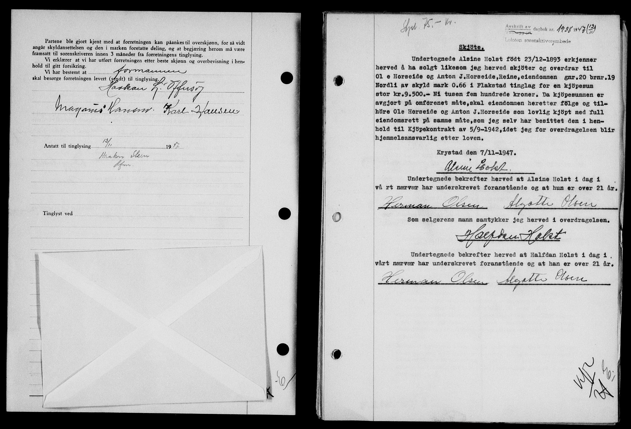 Lofoten sorenskriveri, SAT/A-0017/1/2/2C/L0017a: Mortgage book no. 17a, 1947-1948, Diary no: : 1938/1947