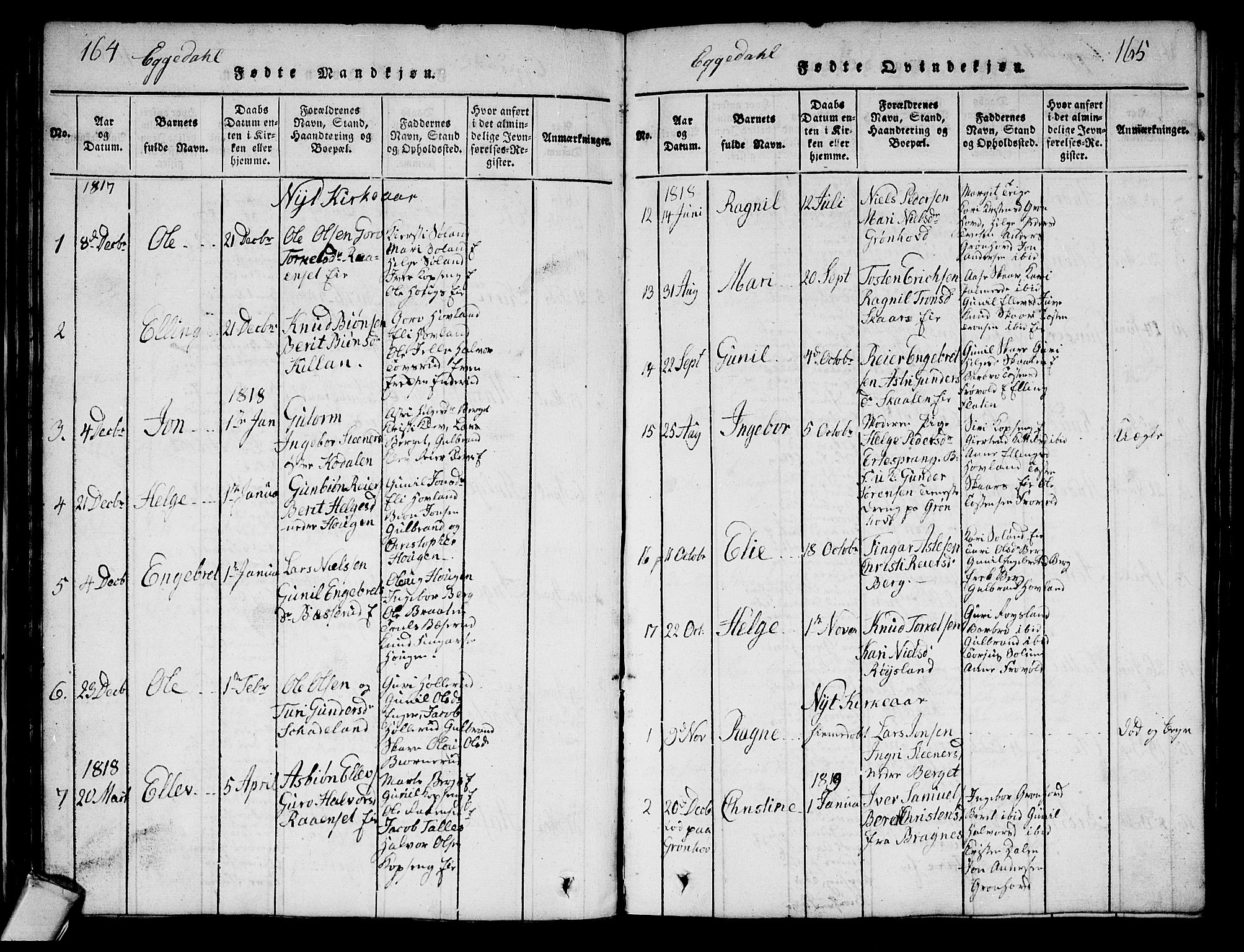 Sigdal kirkebøker, AV/SAKO-A-245/G/Ga/L0001: Parish register (copy) no. I 1 /2, 1816-1835, p. 164-165