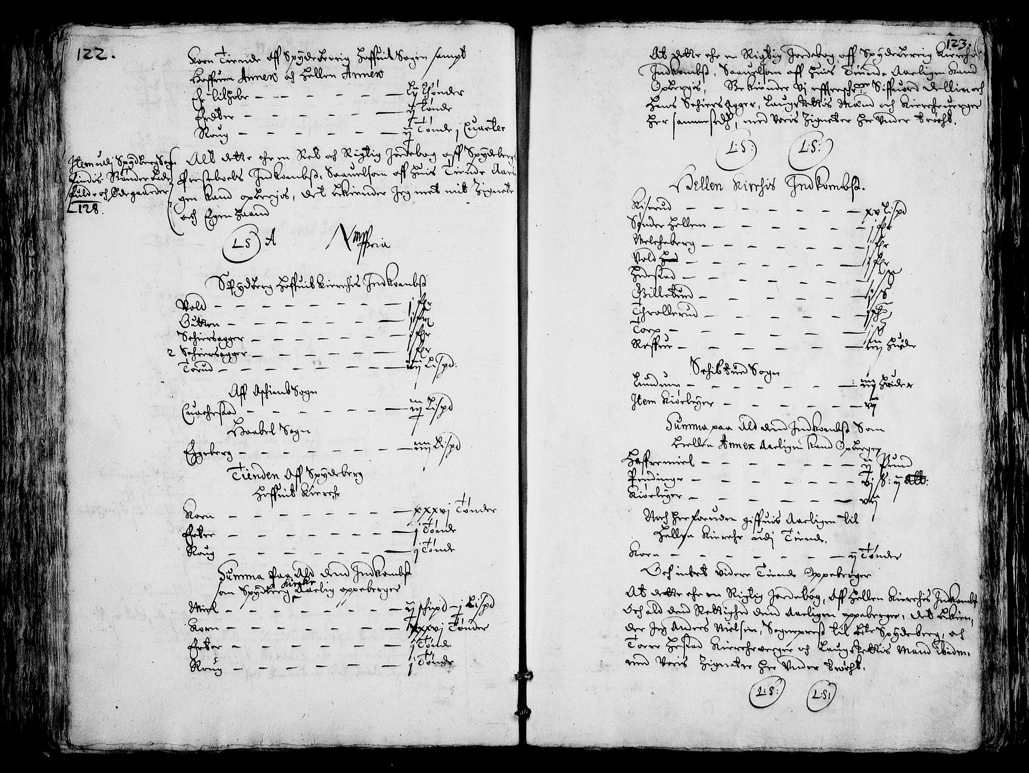 Rentekammeret inntil 1814, Realistisk ordnet avdeling, AV/RA-EA-4070/Fc/Fca/L0001/0004: [Ca I]  Akershus stift / Jordebok over kirkene og prestebolene i Oslo og Hamar stift, 1664, p. 122-123