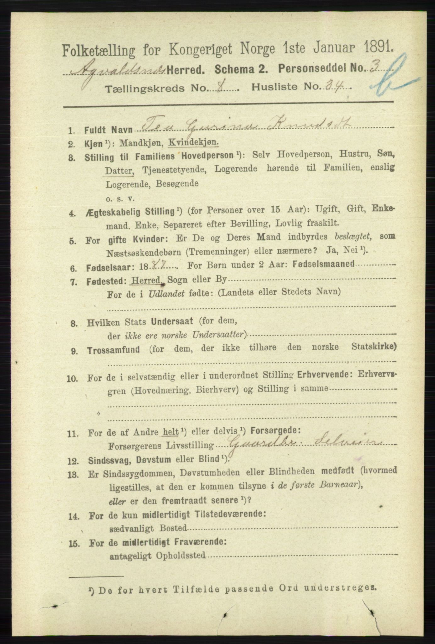 RA, 1891 census for 1147 Avaldsnes, 1891, p. 4373