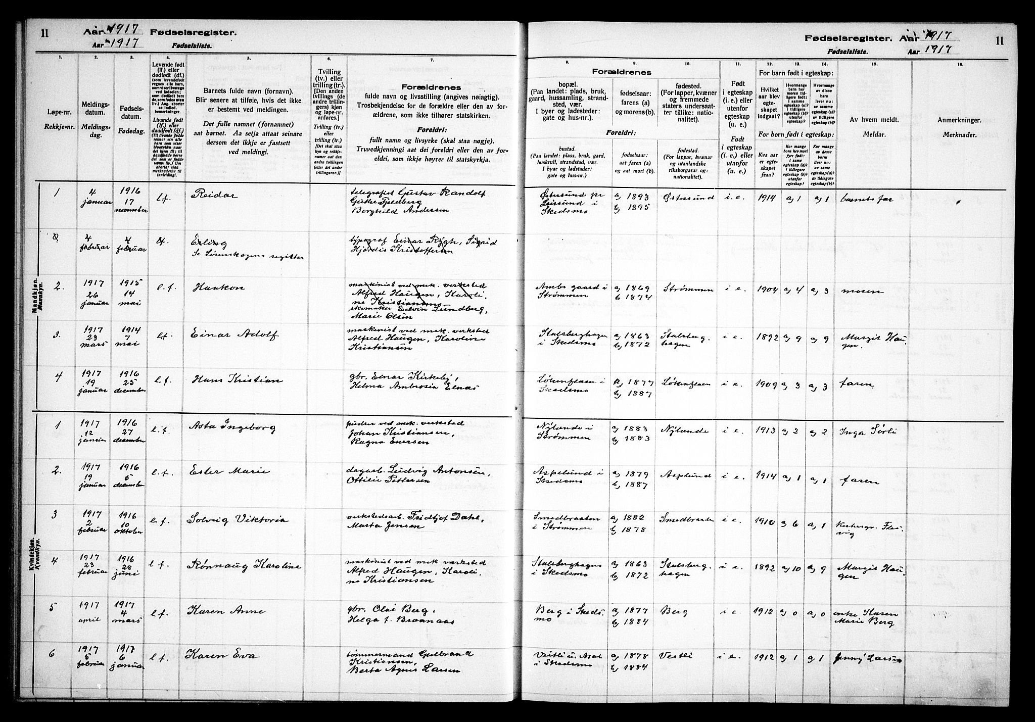 Skedsmo prestekontor Kirkebøker, AV/SAO-A-10033a/J/Ja/L0001: Birth register no. I 1, 1916-1931, p. 11