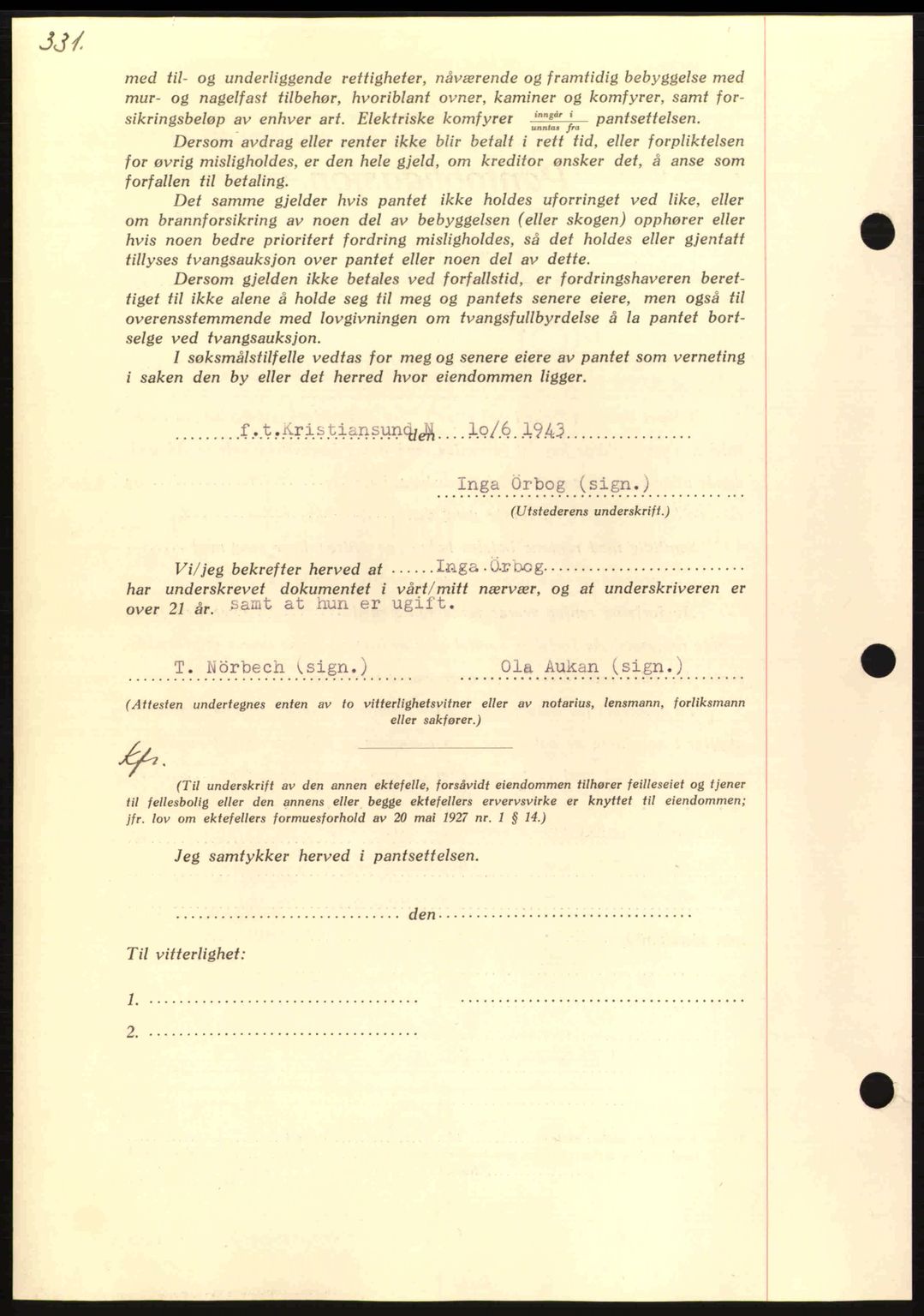 Nordmøre sorenskriveri, AV/SAT-A-4132/1/2/2Ca: Mortgage book no. B90, 1942-1943, Diary no: : 1435/1943