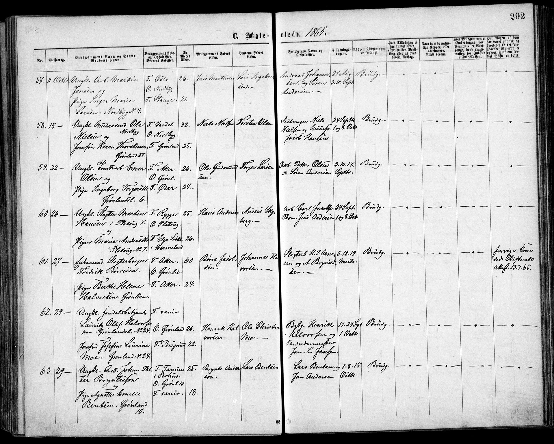 Grønland prestekontor Kirkebøker, AV/SAO-A-10848/F/Fa/L0003: Parish register (official) no. 3, 1862-1868, p. 292