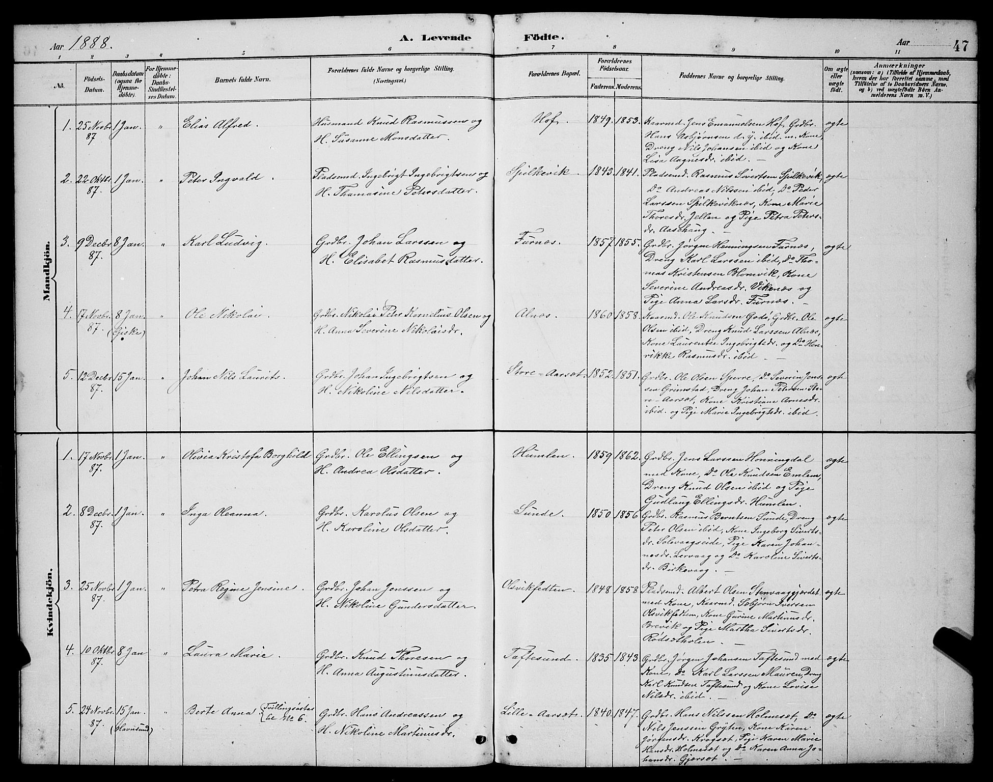 Ministerialprotokoller, klokkerbøker og fødselsregistre - Møre og Romsdal, AV/SAT-A-1454/528/L0431: Parish register (copy) no. 528C12, 1885-1898, p. 47