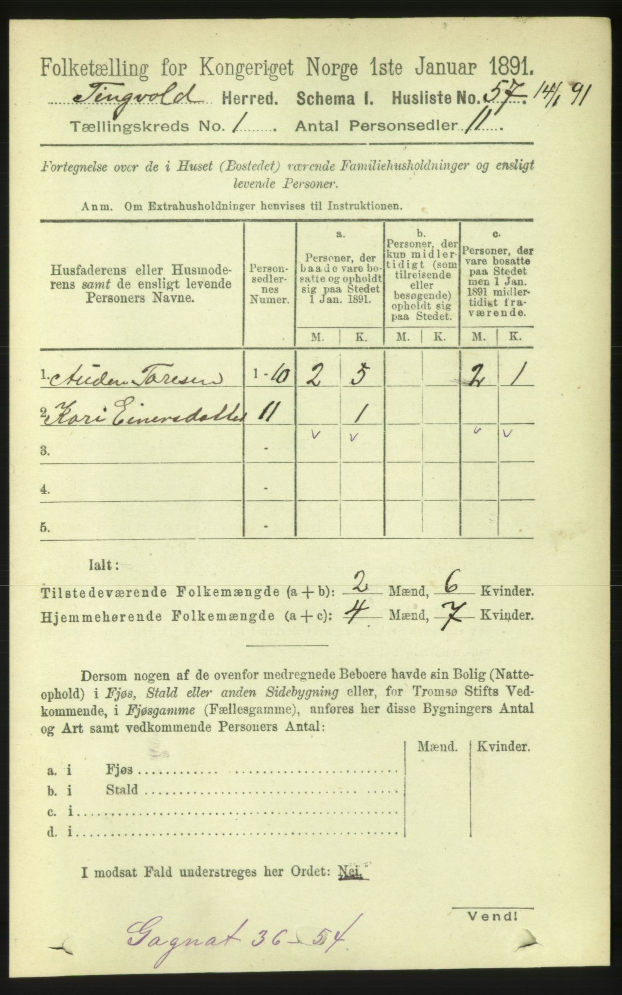 RA, 1891 census for 1560 Tingvoll, 1891, p. 76