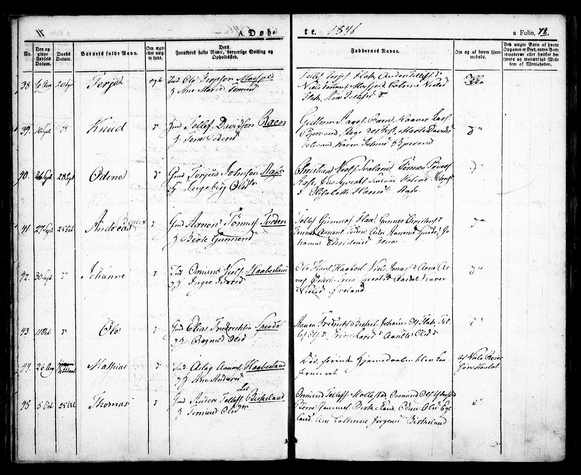 Birkenes sokneprestkontor, SAK/1111-0004/F/Fa/L0001: Parish register (official) no. A 1, 1829-1849, p. 72