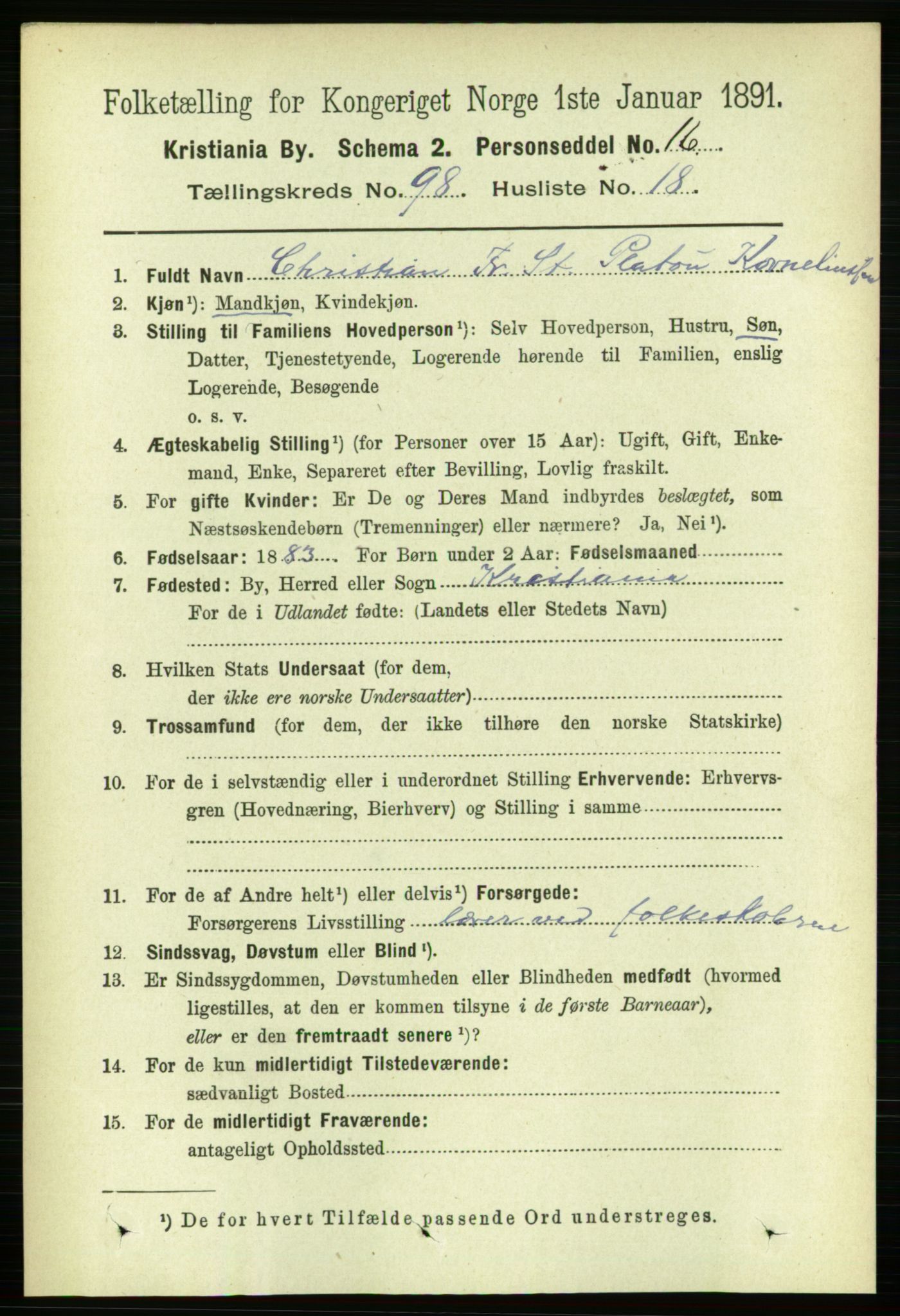 RA, 1891 census for 0301 Kristiania, 1891, p. 48248