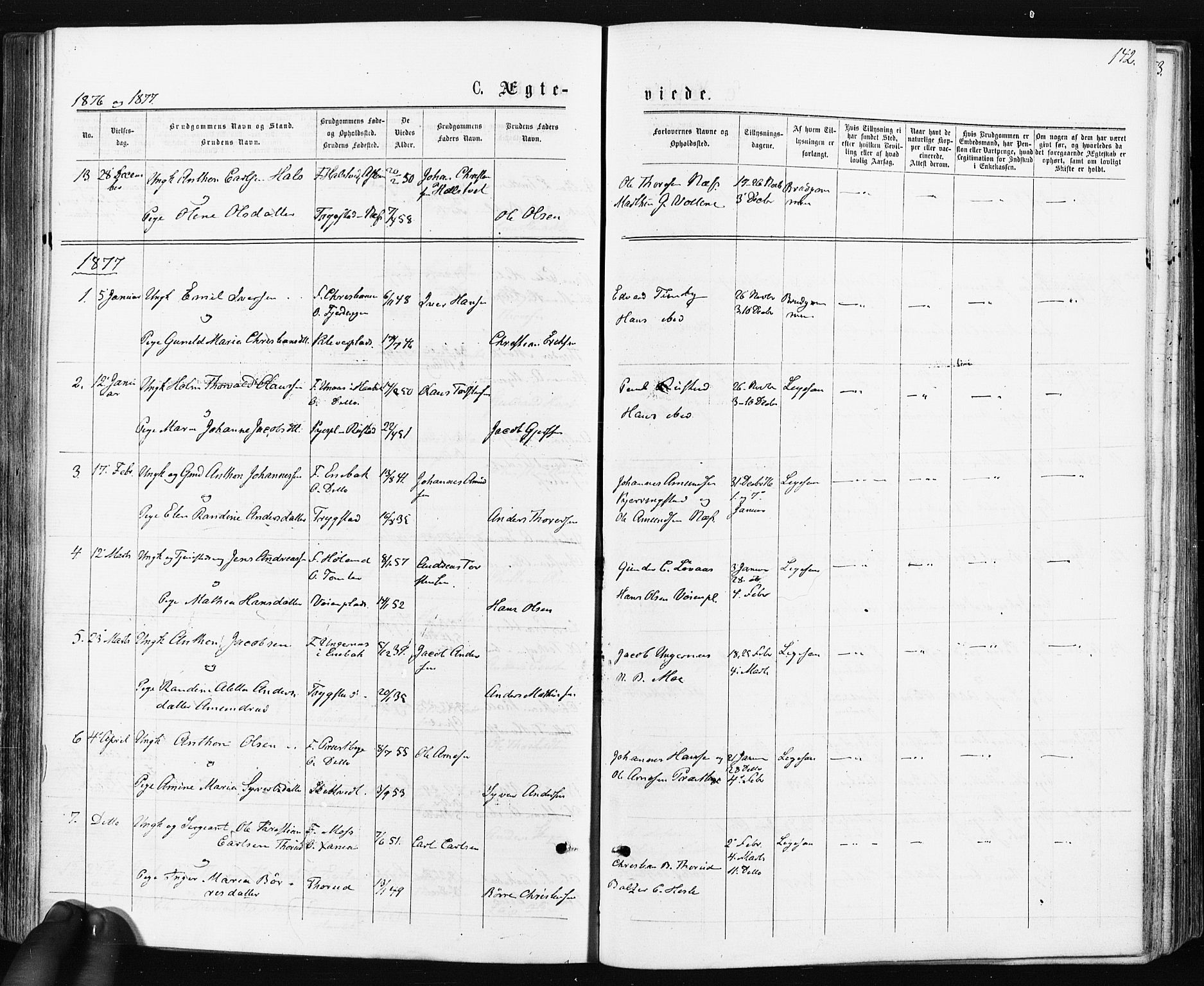 Spydeberg prestekontor Kirkebøker, AV/SAO-A-10924/F/Fa/L0007: Parish register (official) no. I 7, 1875-1885, p. 142