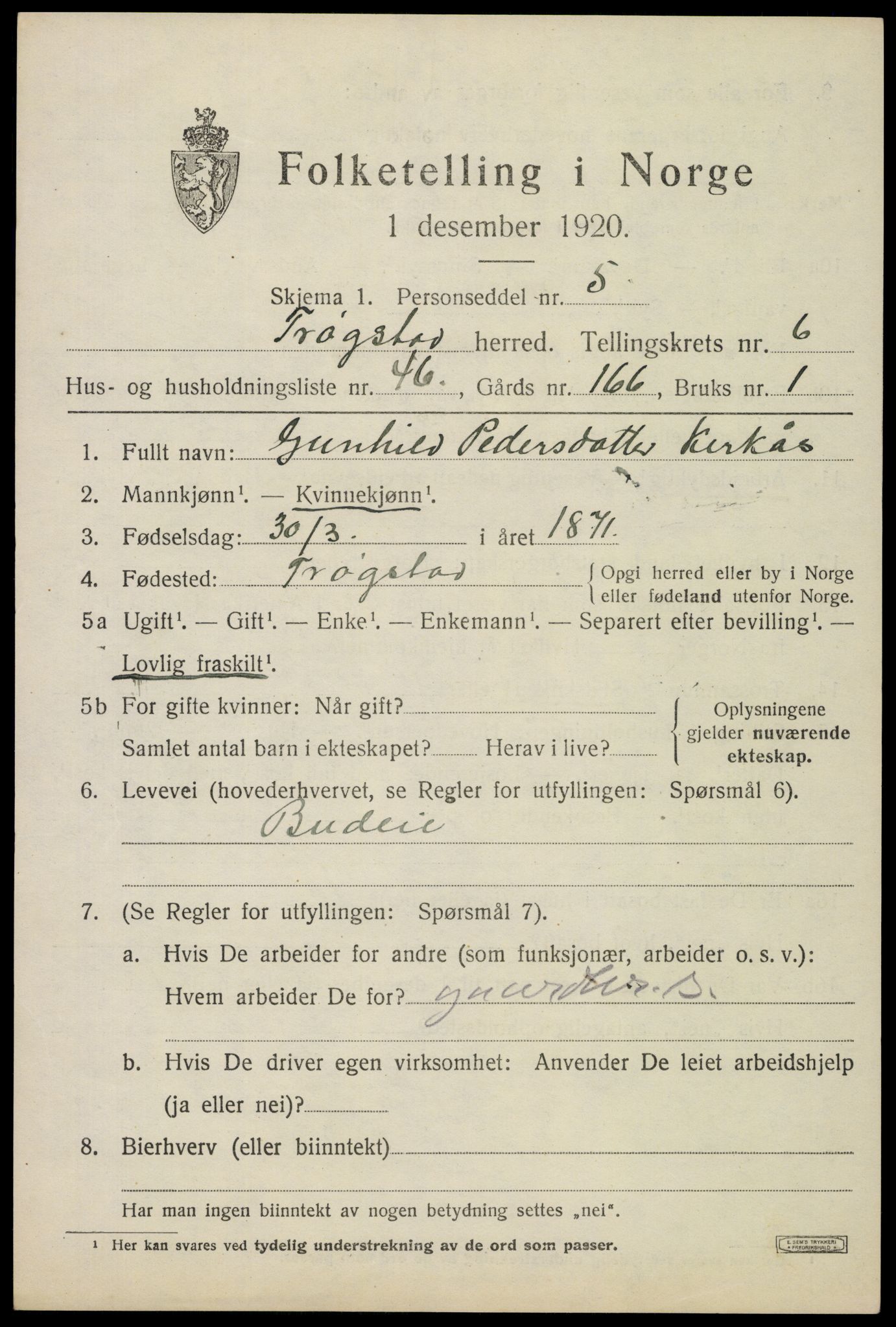 SAO, 1920 census for Trøgstad, 1920, p. 7096