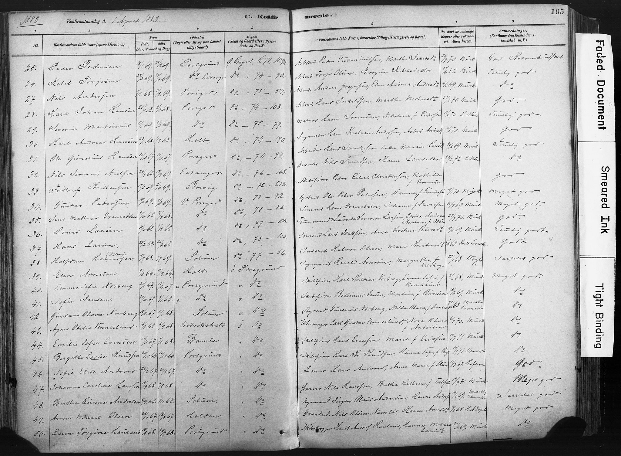 Porsgrunn kirkebøker , SAKO/A-104/F/Fa/L0008: Parish register (official) no. 8, 1878-1895, p. 195