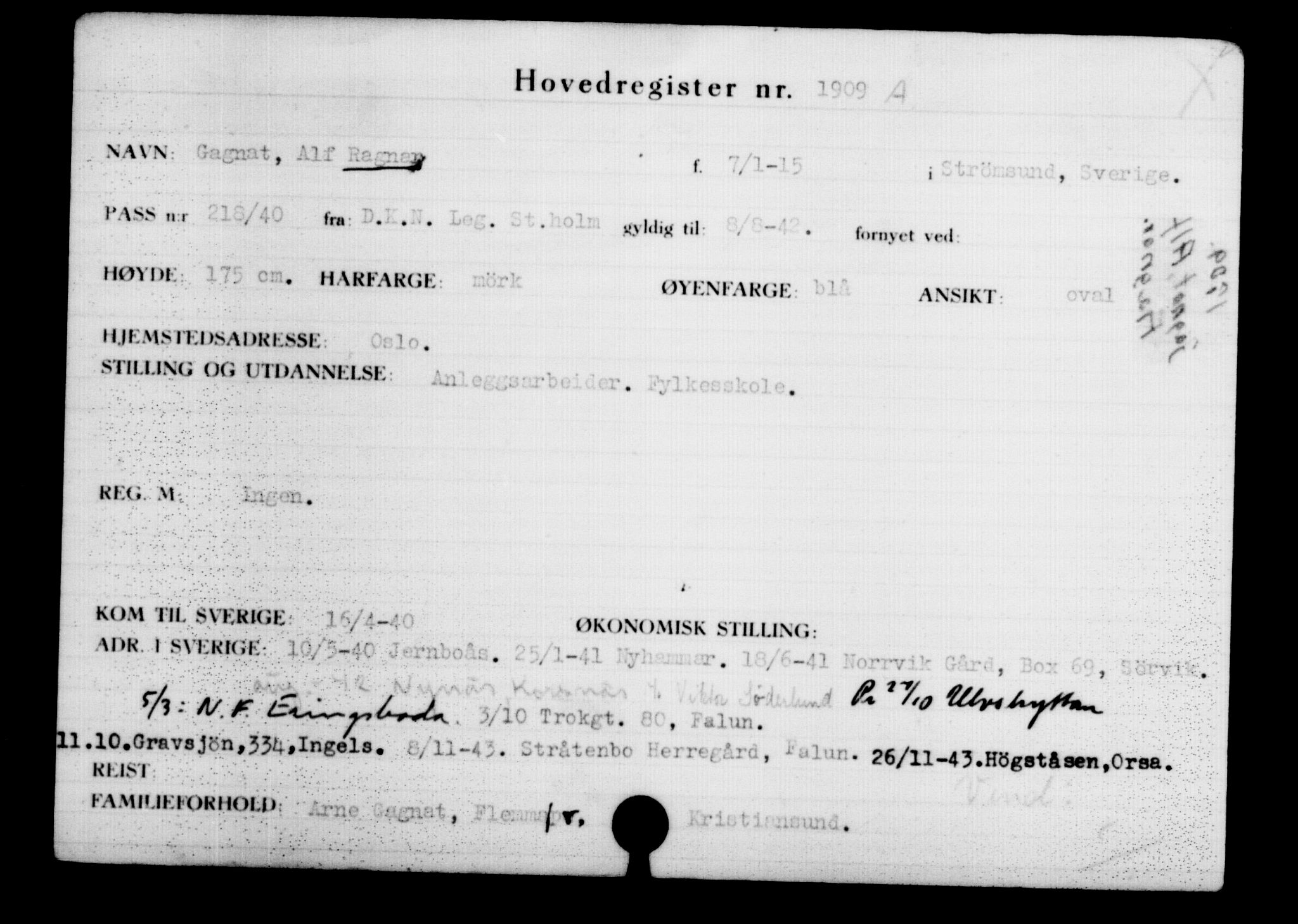 Den Kgl. Norske Legasjons Flyktningskontor, AV/RA-S-6753/V/Va/L0002: Kjesäterkartoteket.  Flyktningenr. 1001-2000, 1940-1945, p. 1294