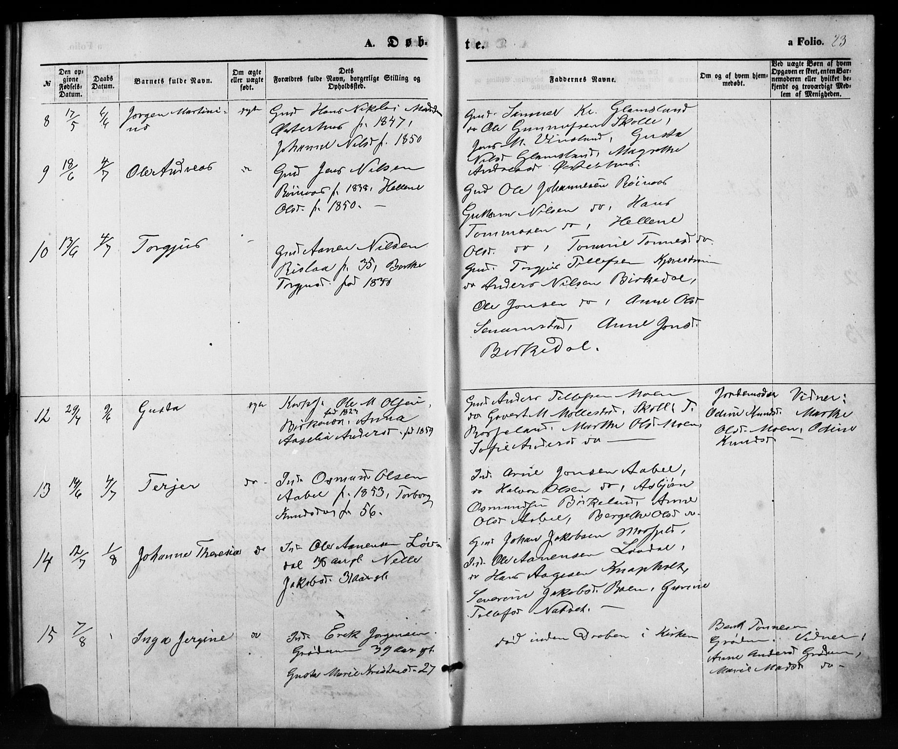 Birkenes sokneprestkontor, SAK/1111-0004/F/Fb/L0003: Parish register (copy) no. B 3, 1876-1892, p. 23