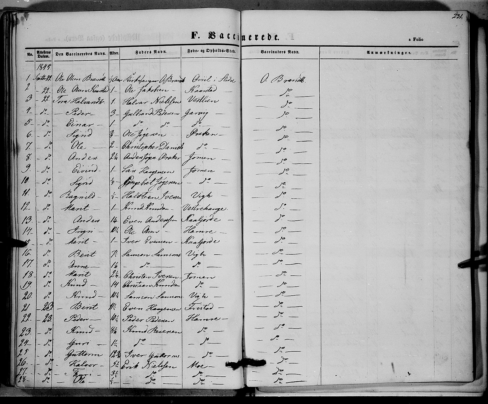 Vestre Slidre prestekontor, SAH/PREST-136/H/Ha/Haa/L0001: Parish register (official) no. 1, 1844-1855, p. 231