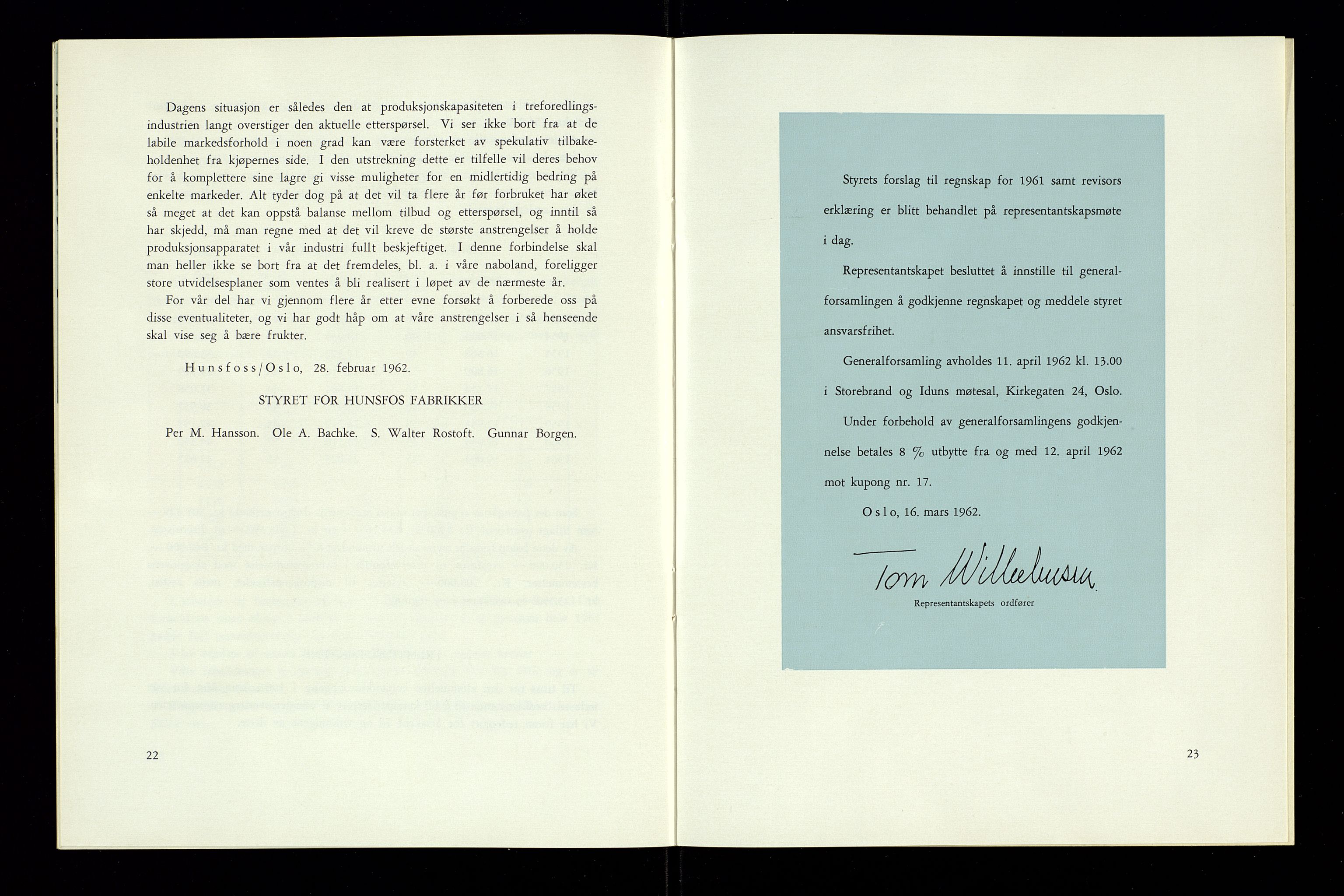 Hunsfos fabrikker, SAK/D/1440/01/L0001/0003: Vedtekter, anmeldelser og årsberetninger / Årsberetninger og regnskap, 1918-1989, p. 207