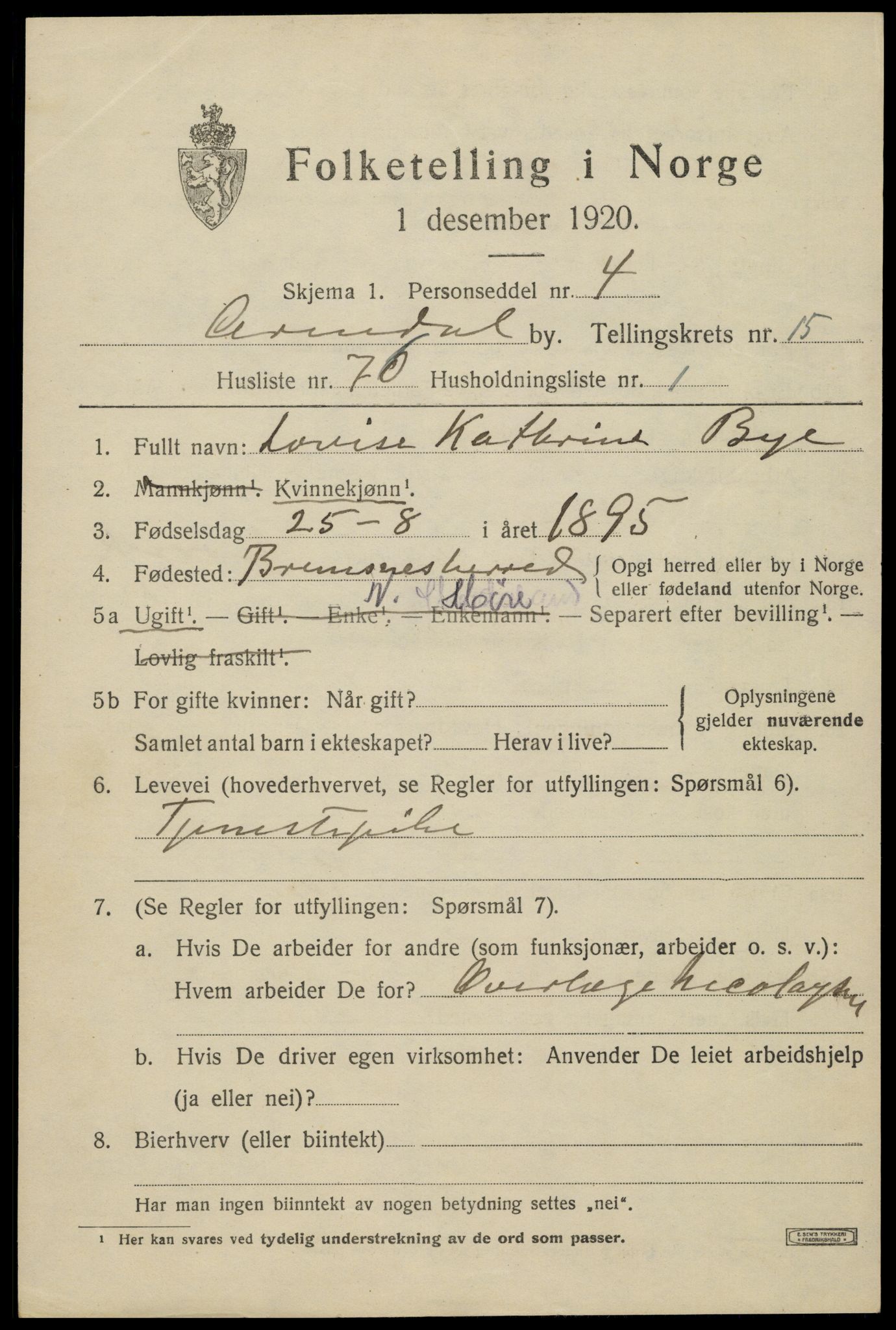 SAK, 1920 census for Arendal, 1920, p. 23308