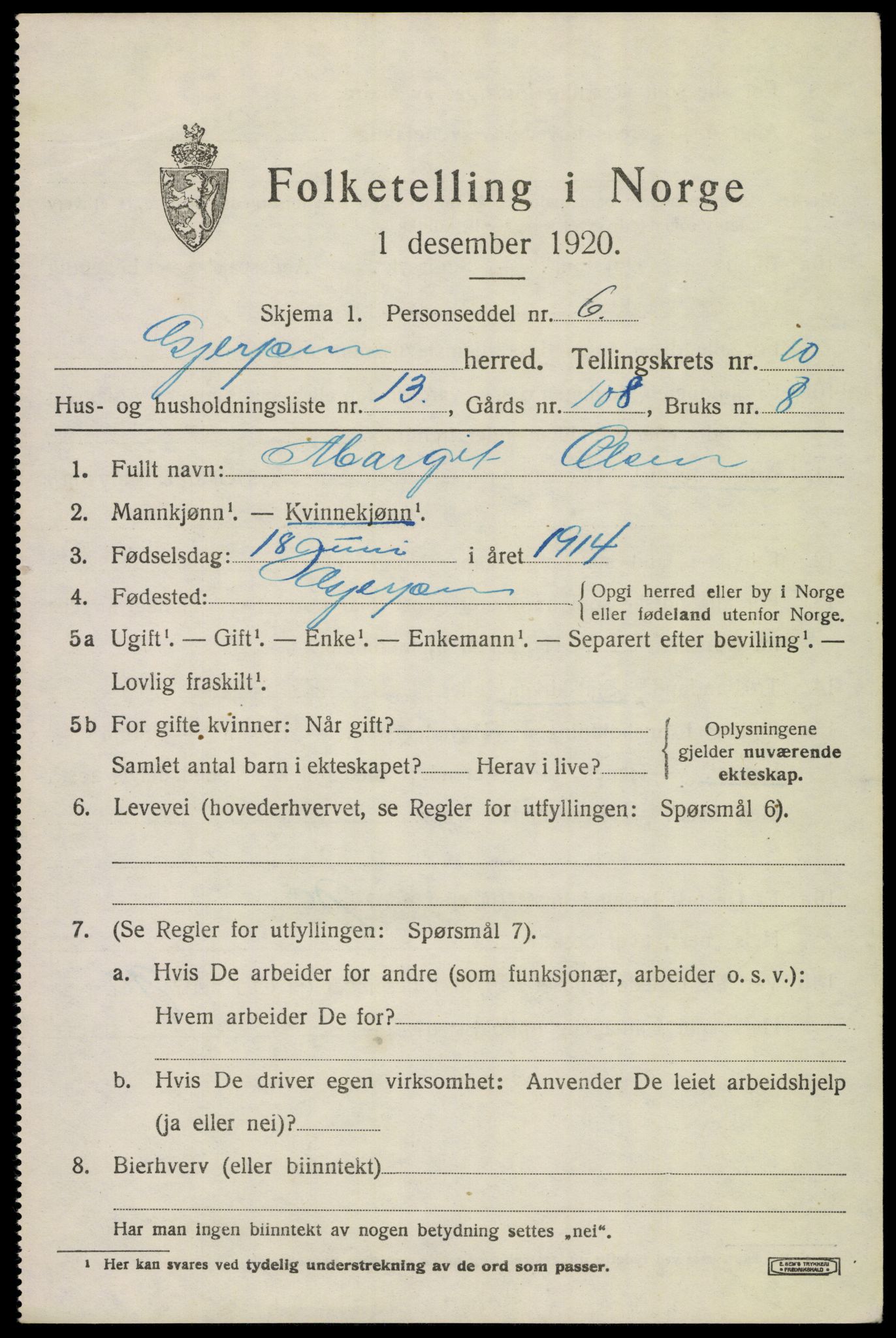 SAKO, 1920 census for Gjerpen, 1920, p. 11606