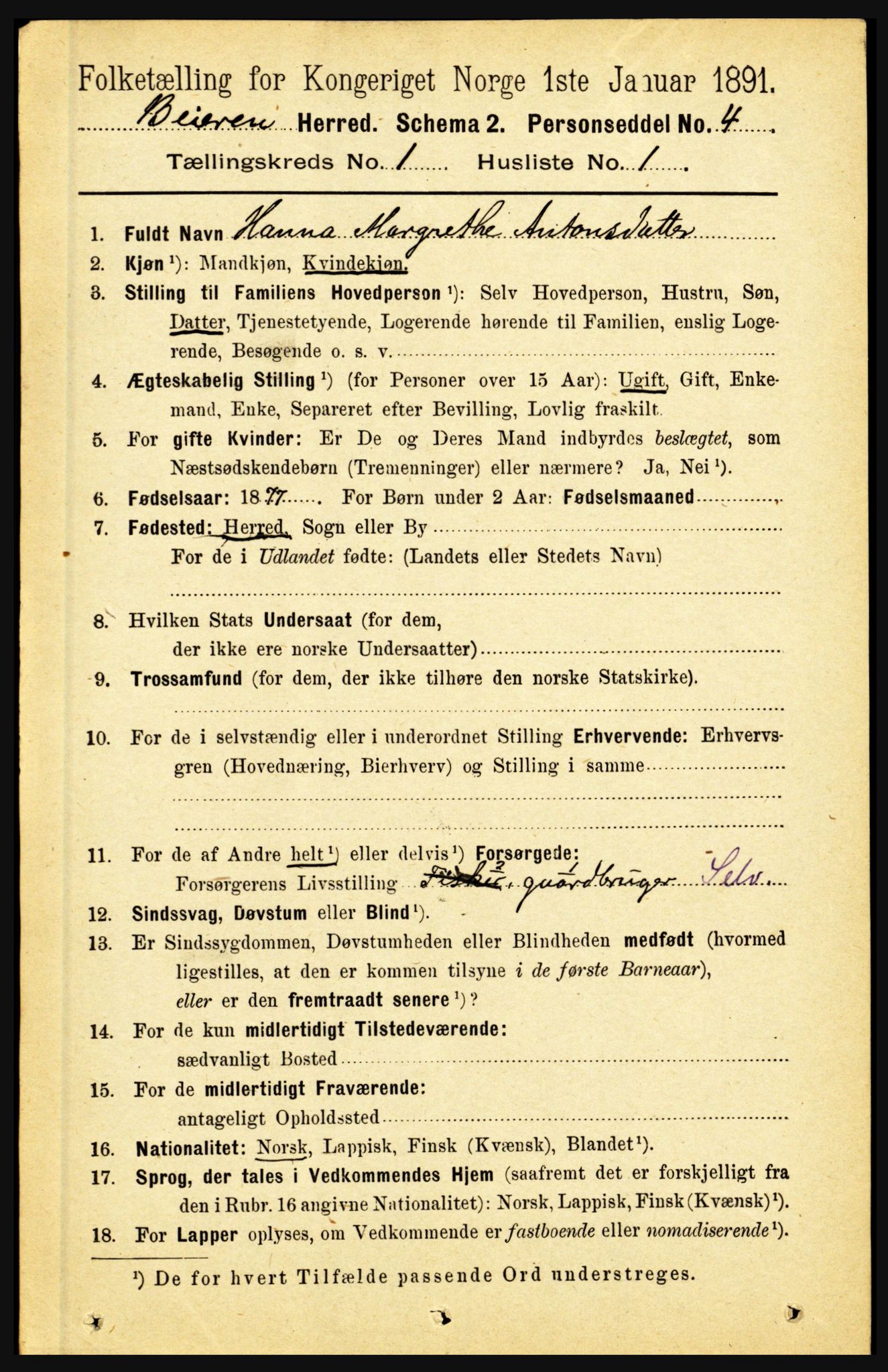 RA, 1891 census for 1839 Beiarn, 1891, p. 70