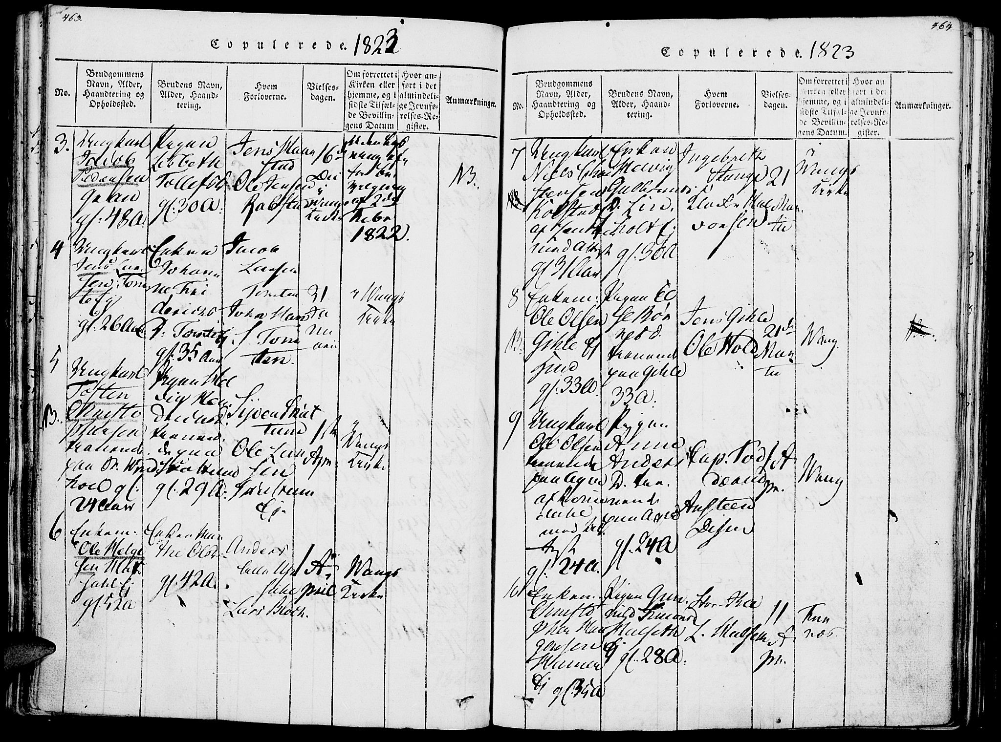 Vang prestekontor, Hedmark, SAH/PREST-008/H/Ha/Haa/L0007: Parish register (official) no. 7, 1813-1826, p. 463-464