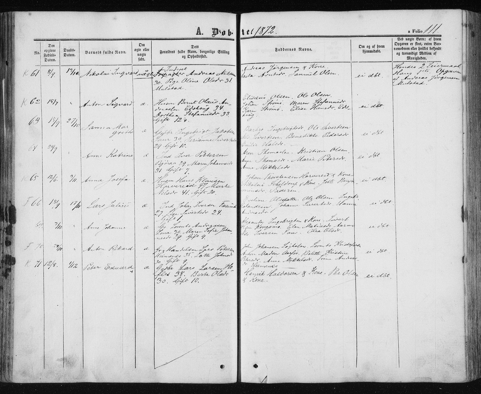 Ministerialprotokoller, klokkerbøker og fødselsregistre - Nord-Trøndelag, AV/SAT-A-1458/780/L0641: Parish register (official) no. 780A06, 1857-1874, p. 111