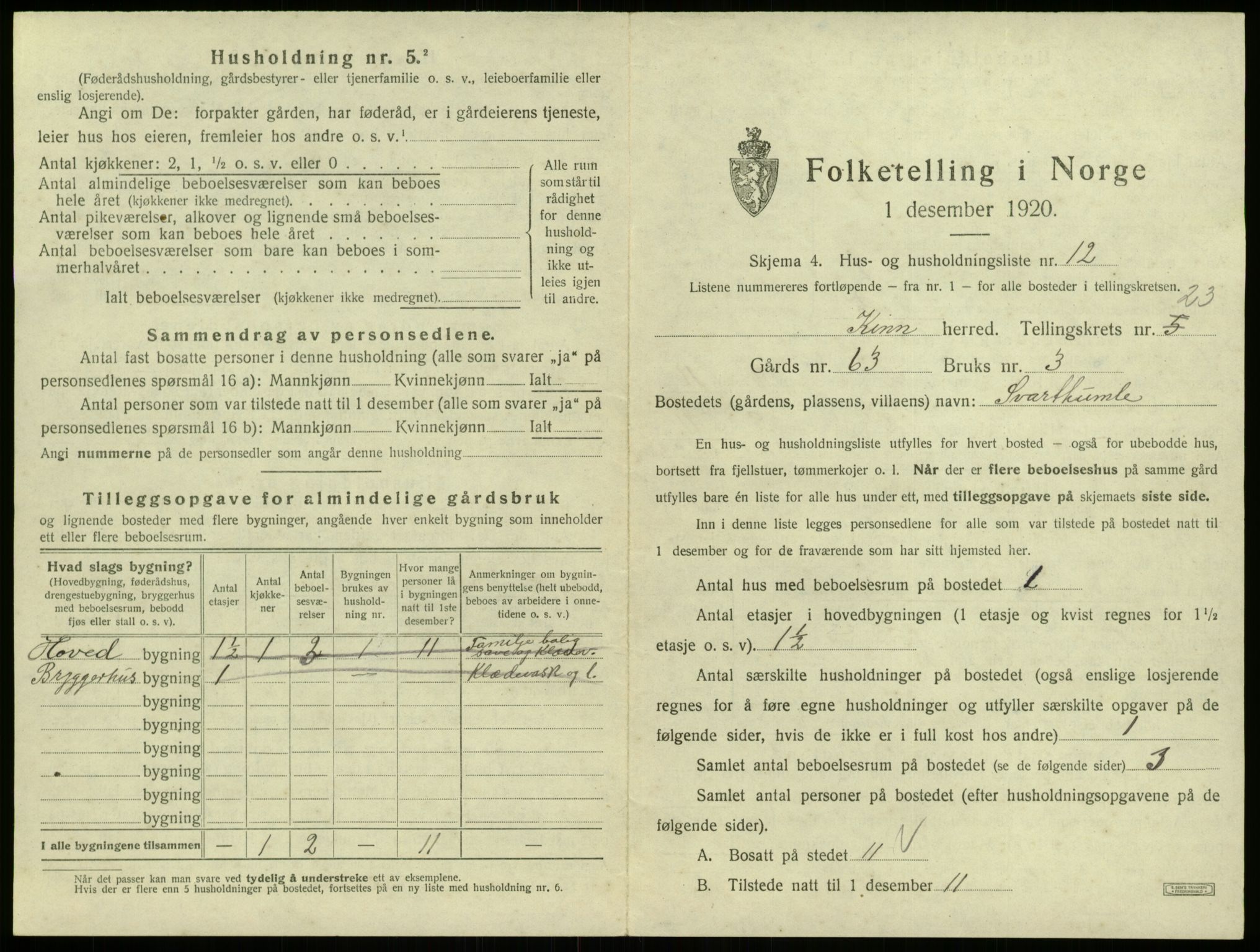 SAB, 1920 census for Kinn, 1920, p. 1162