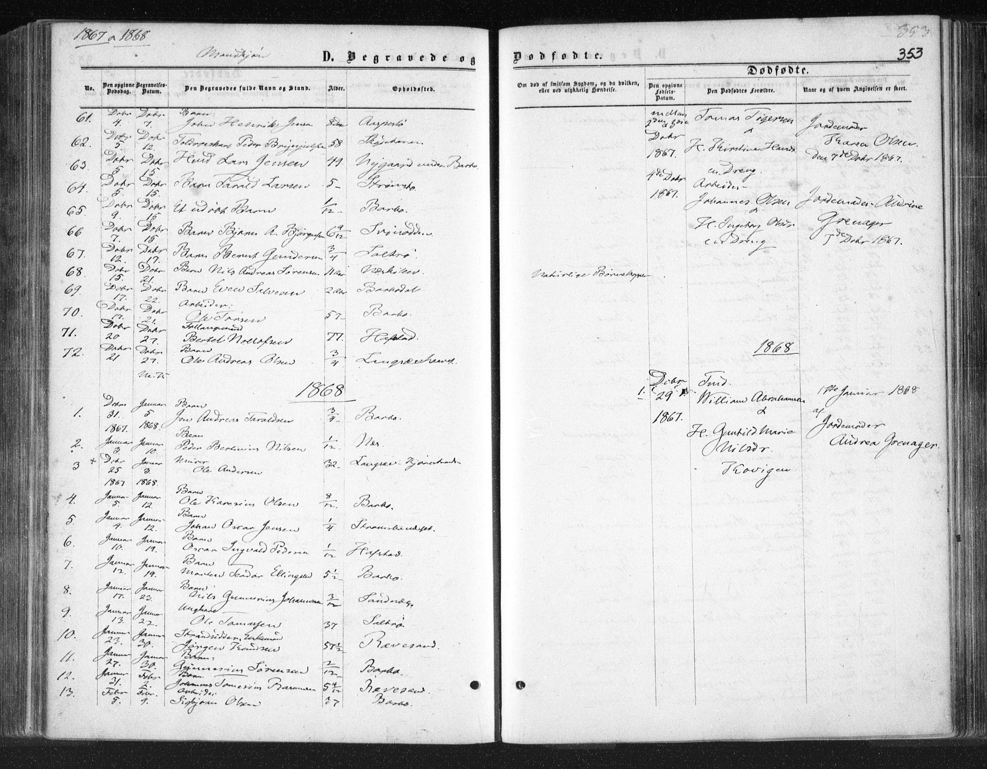 Tromøy sokneprestkontor, SAK/1111-0041/F/Fa/L0007: Parish register (official) no. A 7, 1864-1869, p. 353