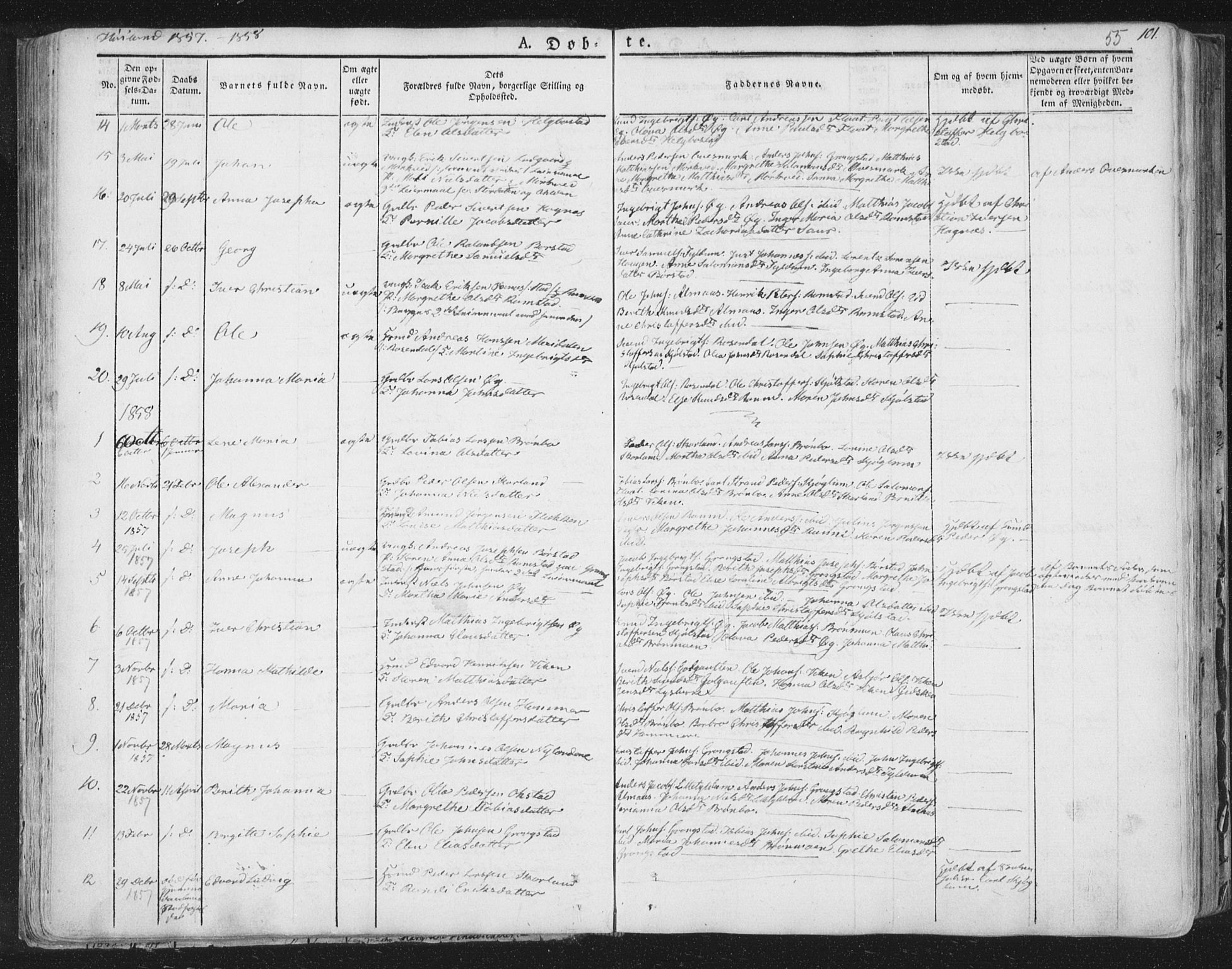 Ministerialprotokoller, klokkerbøker og fødselsregistre - Nord-Trøndelag, AV/SAT-A-1458/758/L0513: Parish register (official) no. 758A02 /2, 1839-1868, p. 55