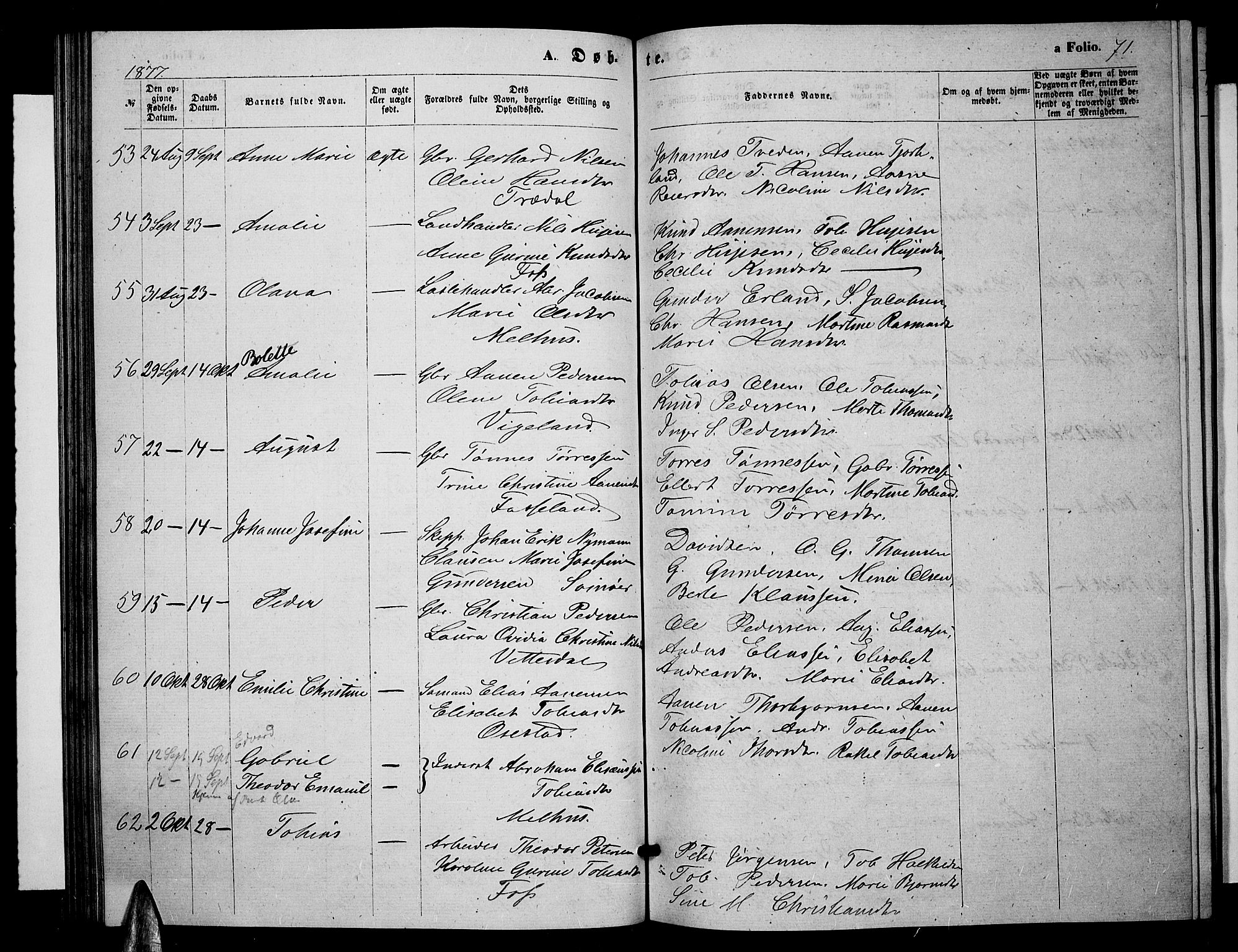 Sør-Audnedal sokneprestkontor, SAK/1111-0039/F/Fb/Fbb/L0004: Parish register (copy) no. B 4, 1868-1879, p. 71