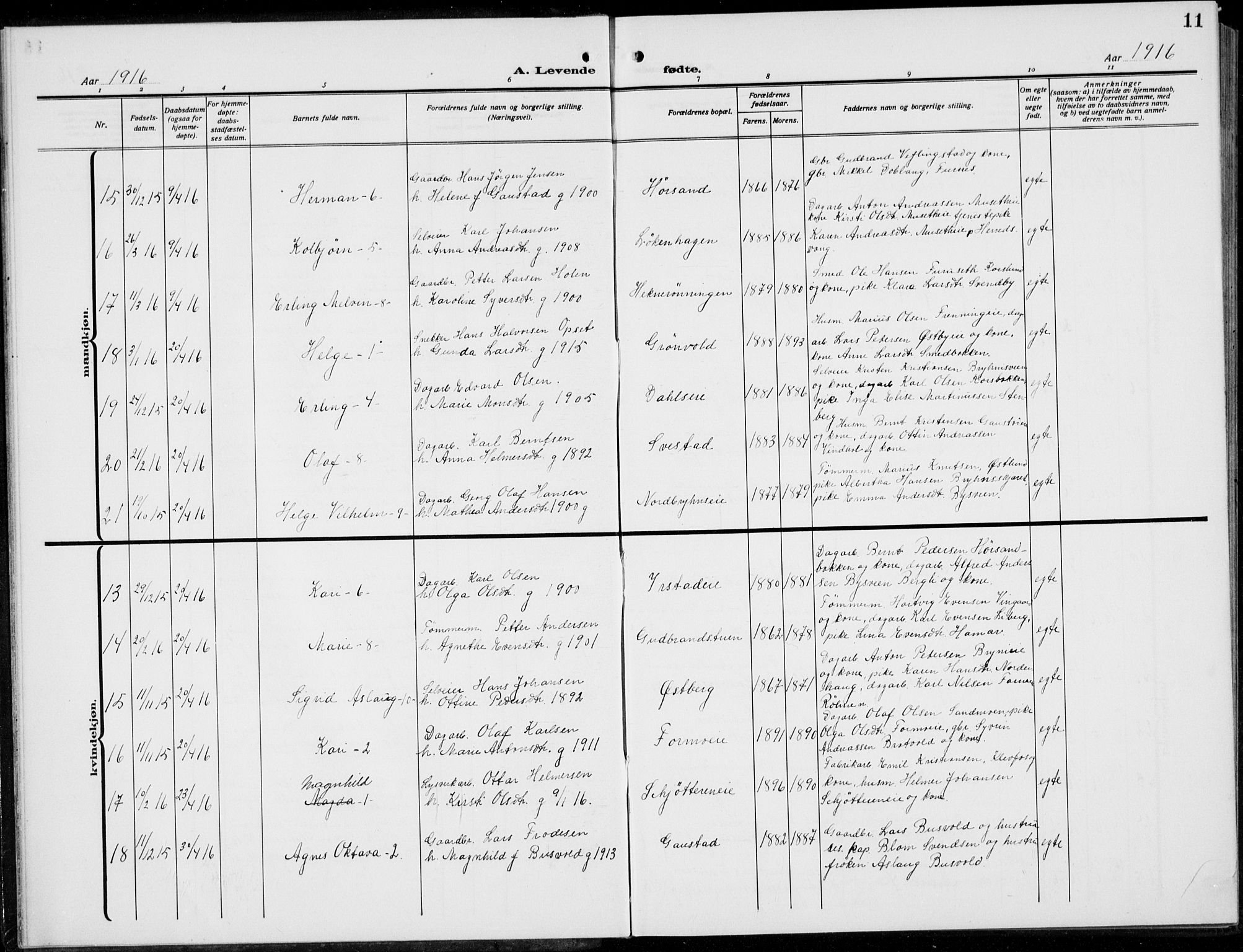 Romedal prestekontor, AV/SAH-PREST-004/L/L0014: Parish register (copy) no. 14, 1915-1939, p. 11