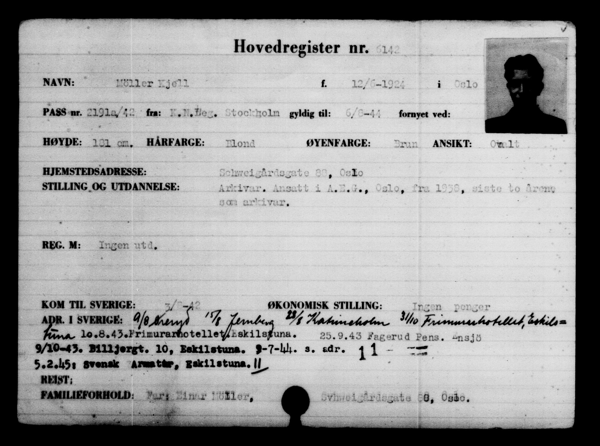 Utenriksstasjonene, Legasjonen i Stockholm, Flyktningkontoret, AV/RA-S-6753/V/Va/L0004: Kjesäterkartoteket, flyktninger med registreringsnr. 3496-6610, 1940-1945, p. 3101