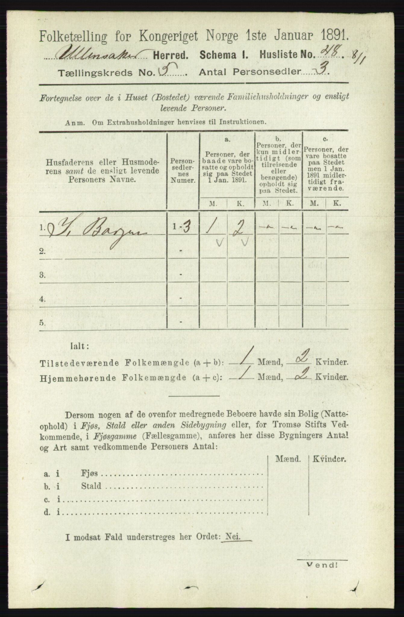 RA, 1891 census for 0235 Ullensaker, 1891, p. 2076