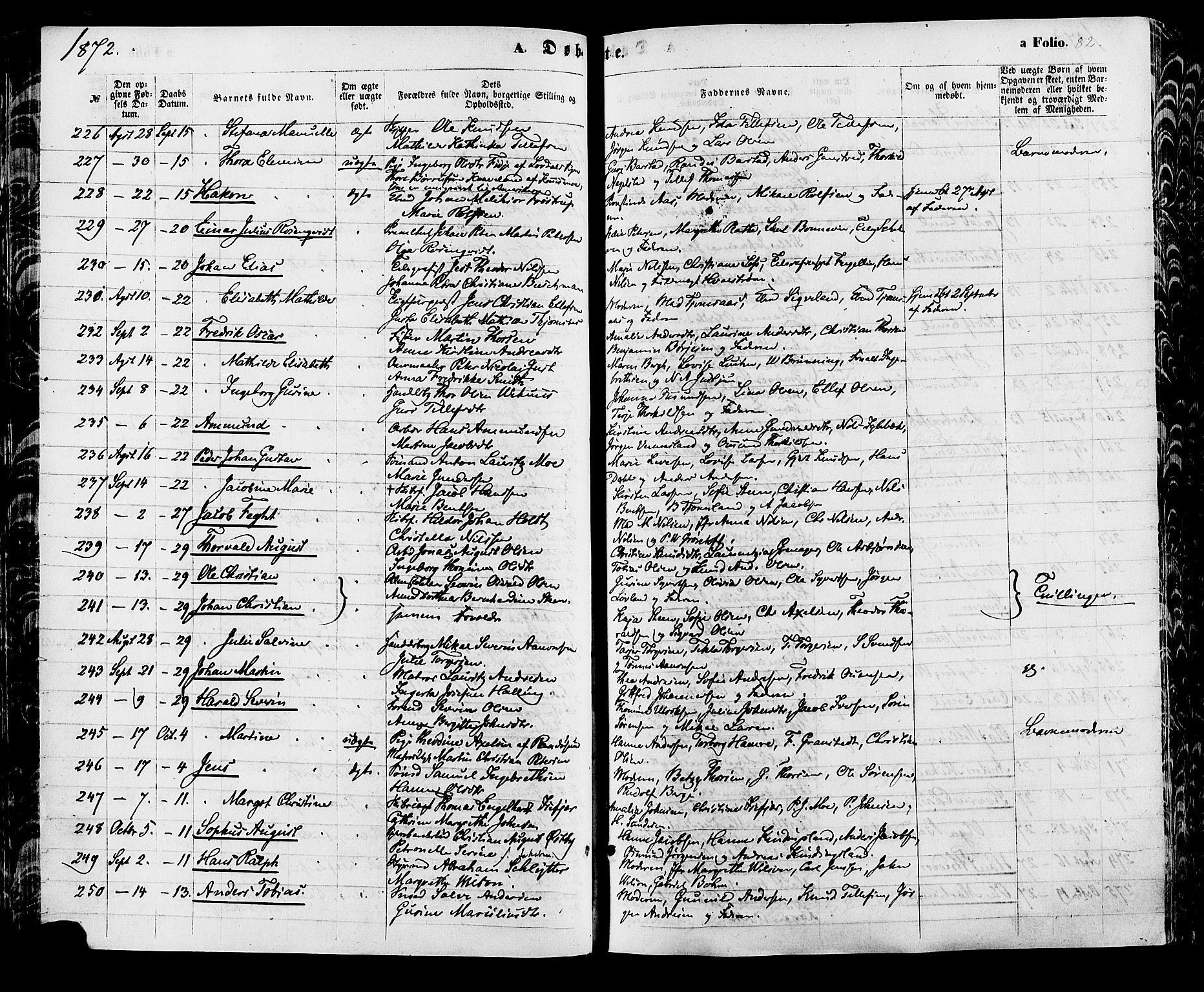 Kristiansand domprosti, SAK/1112-0006/F/Fa/L0015: Parish register (official) no. A 15, 1867-1880, p. 82