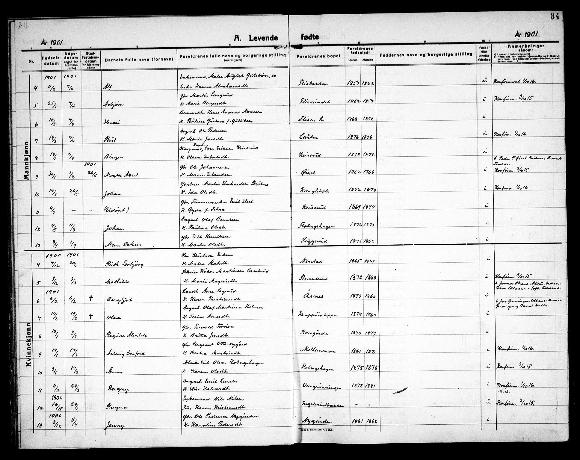 Åsnes prestekontor, SAH/PREST-042/H/Ha/Haa/L0000C: Parish register (official) no. 0A, 1890-1929, p. 34