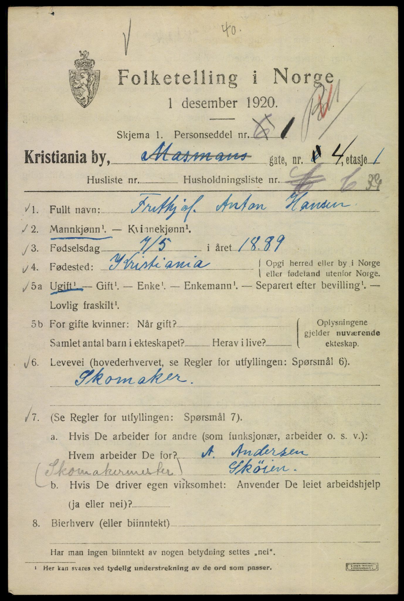 SAO, 1920 census for Kristiania, 1920, p. 392809