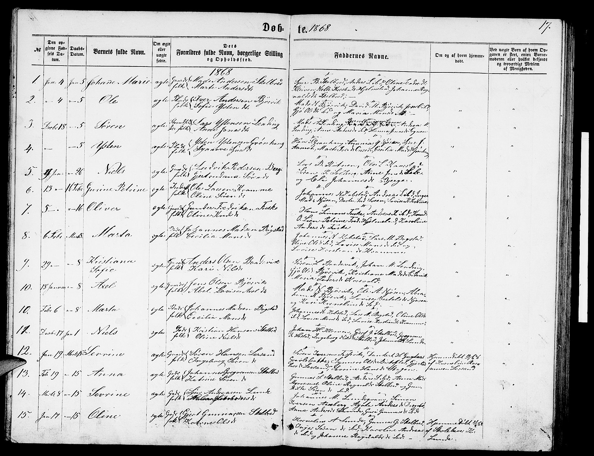 Gaular sokneprestembete, SAB/A-80001/H/Hab: Parish register (copy) no. B 2, 1863-1881, p. 17