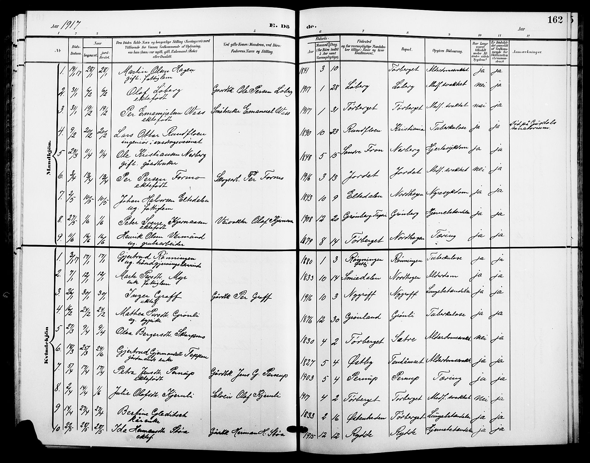 Trysil prestekontor, AV/SAH-PREST-046/H/Ha/Hab/L0009: Parish register (copy) no. 9, 1904-1924, p. 162