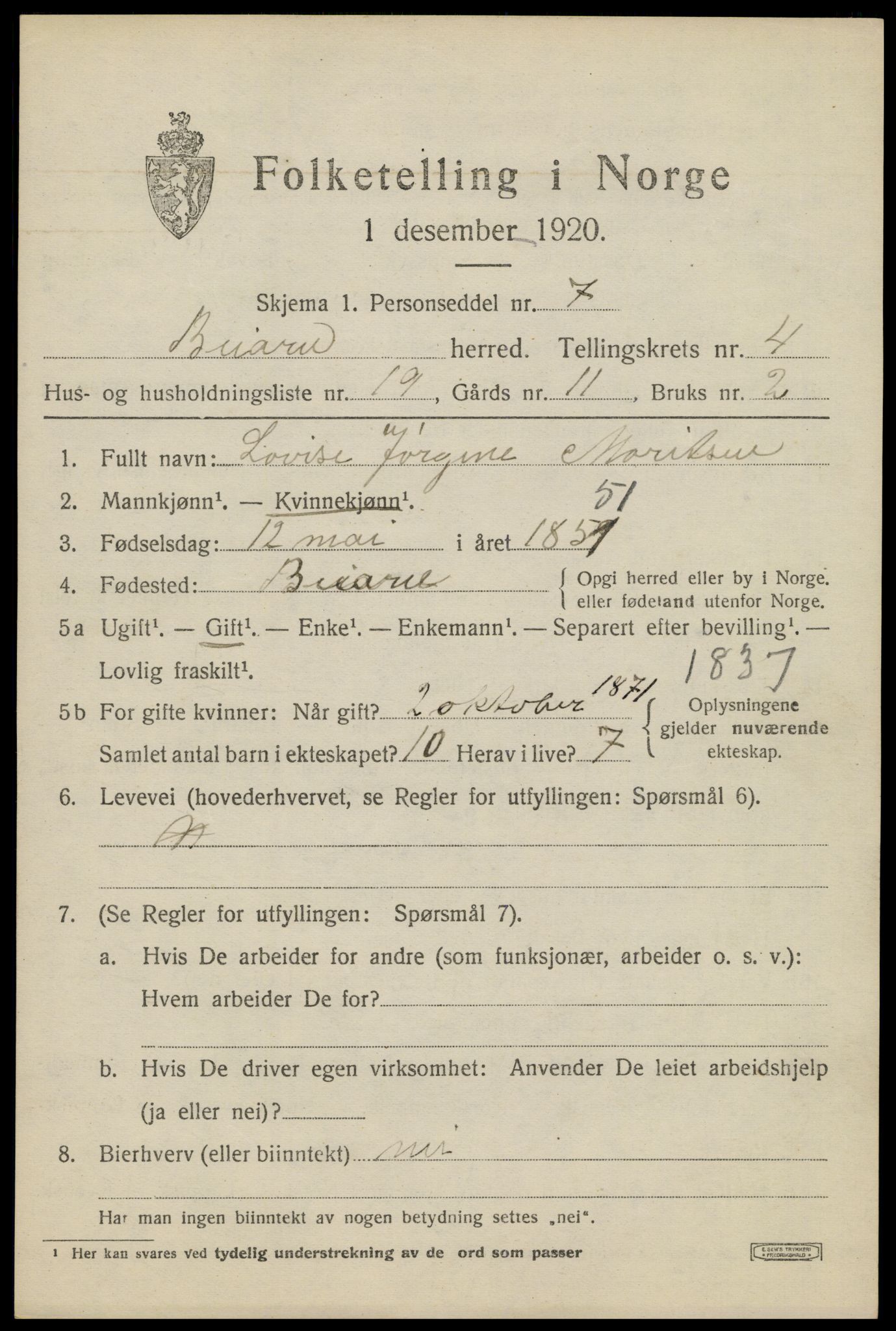 SAT, 1920 census for Beiarn, 1920, p. 1906