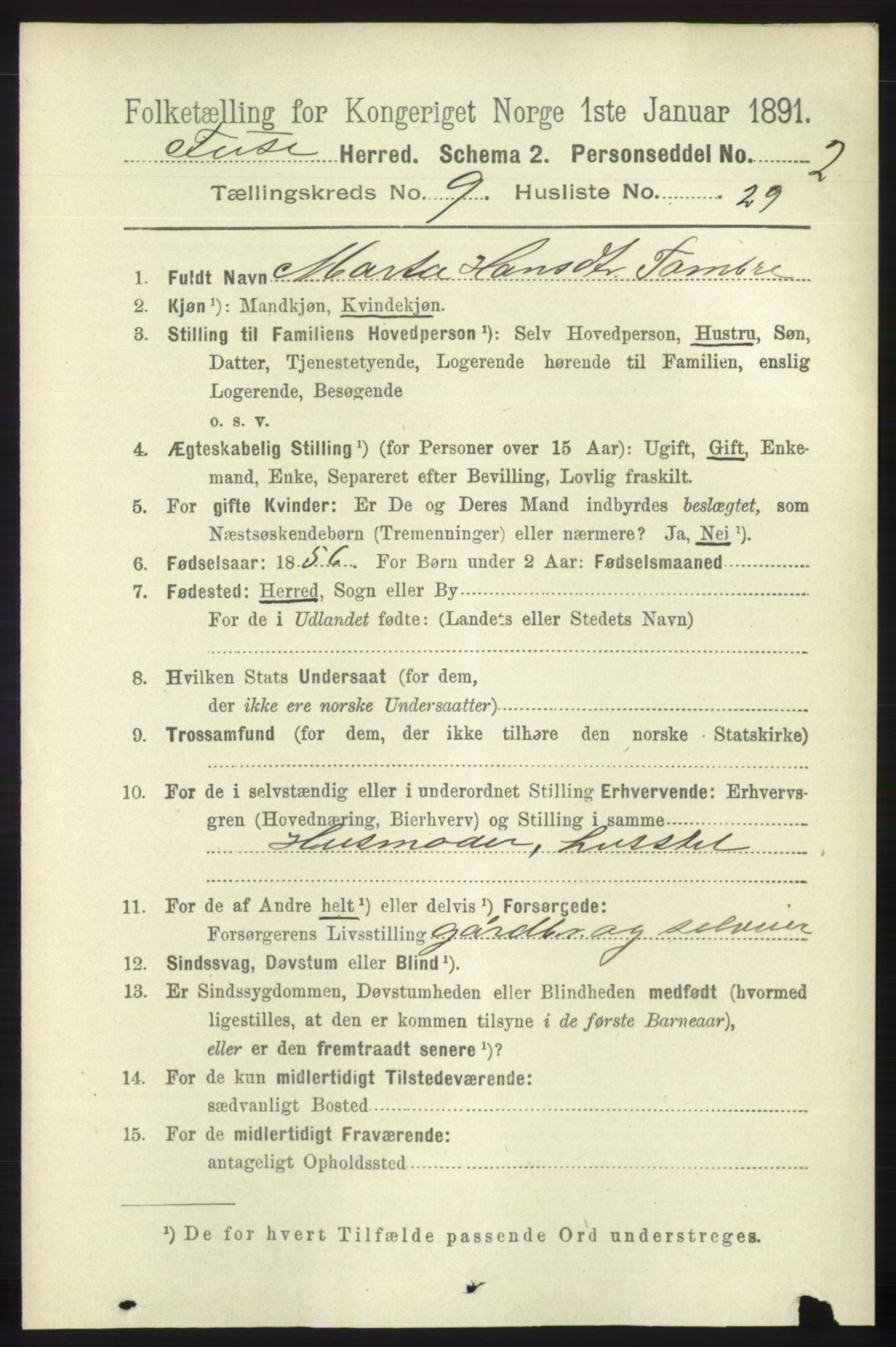 RA, 1891 census for 1241 Fusa, 1891, p. 1878