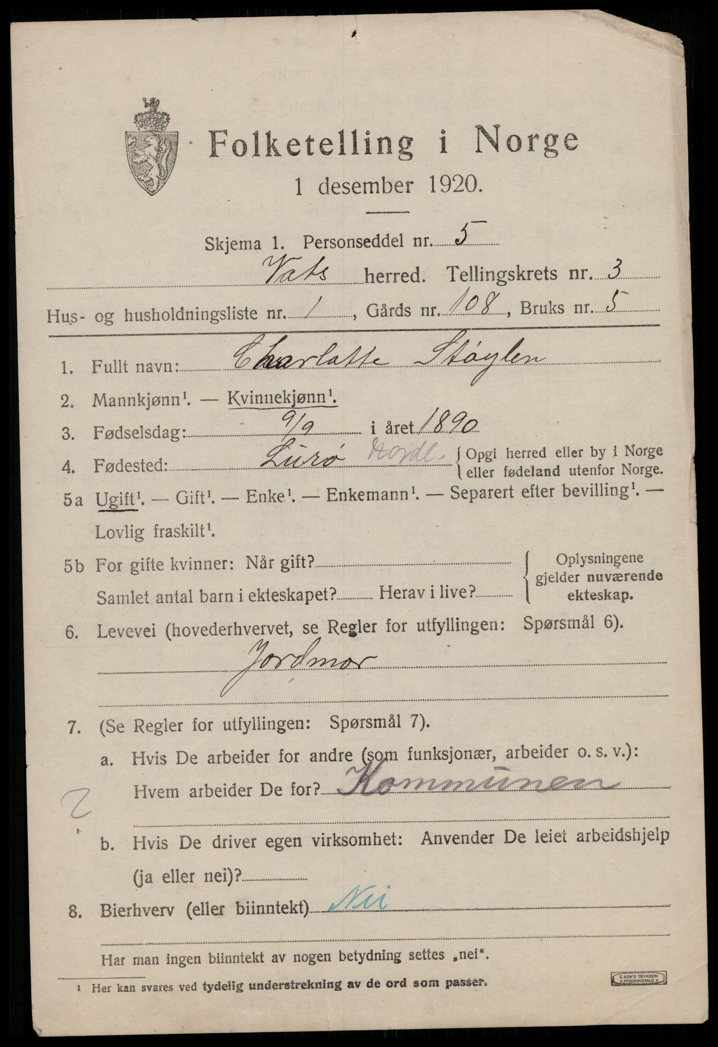 SAST, 1920 census for Vats, 1920, p. 1089