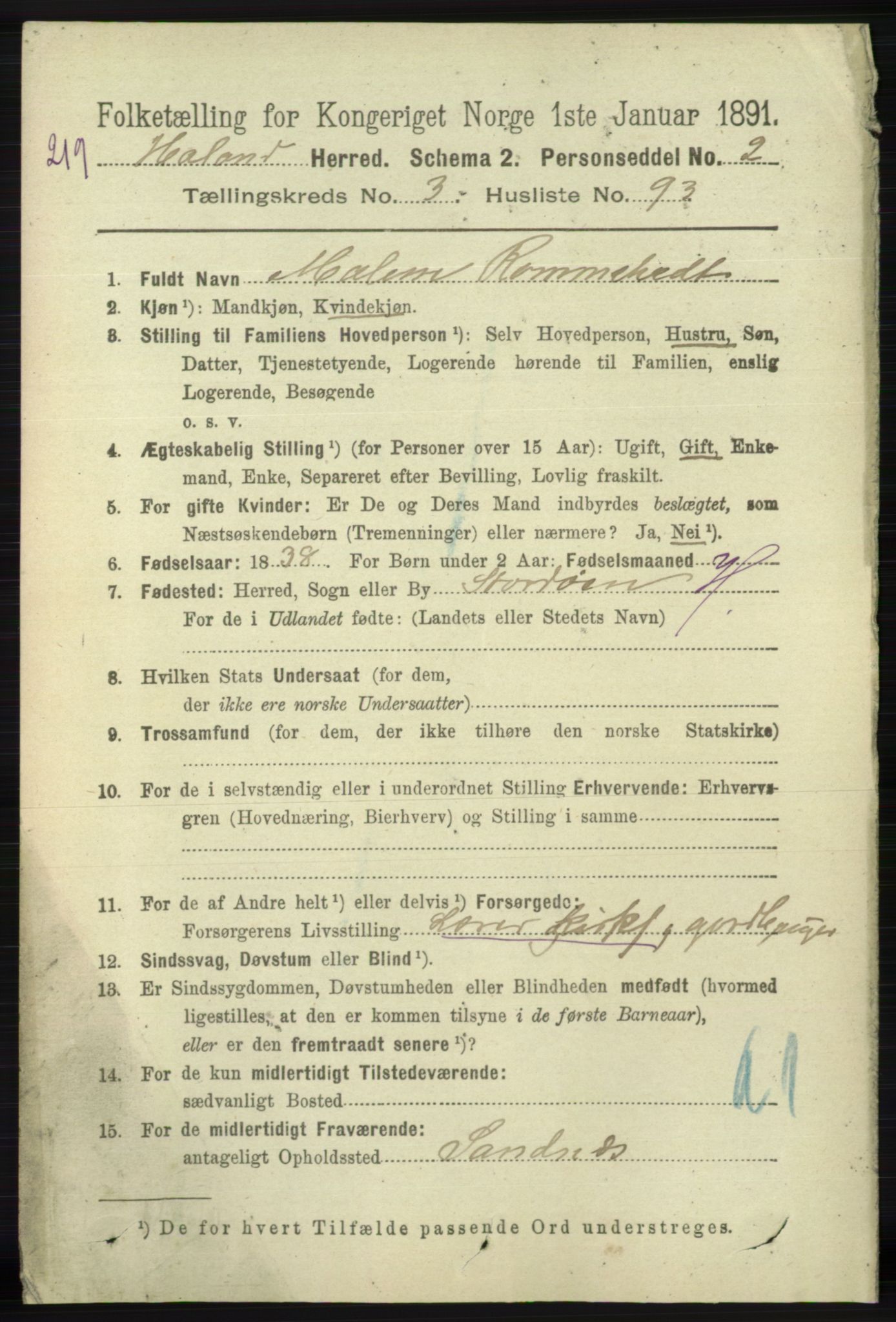 RA, 1891 census for 1124 Haaland, 1891, p. 2259