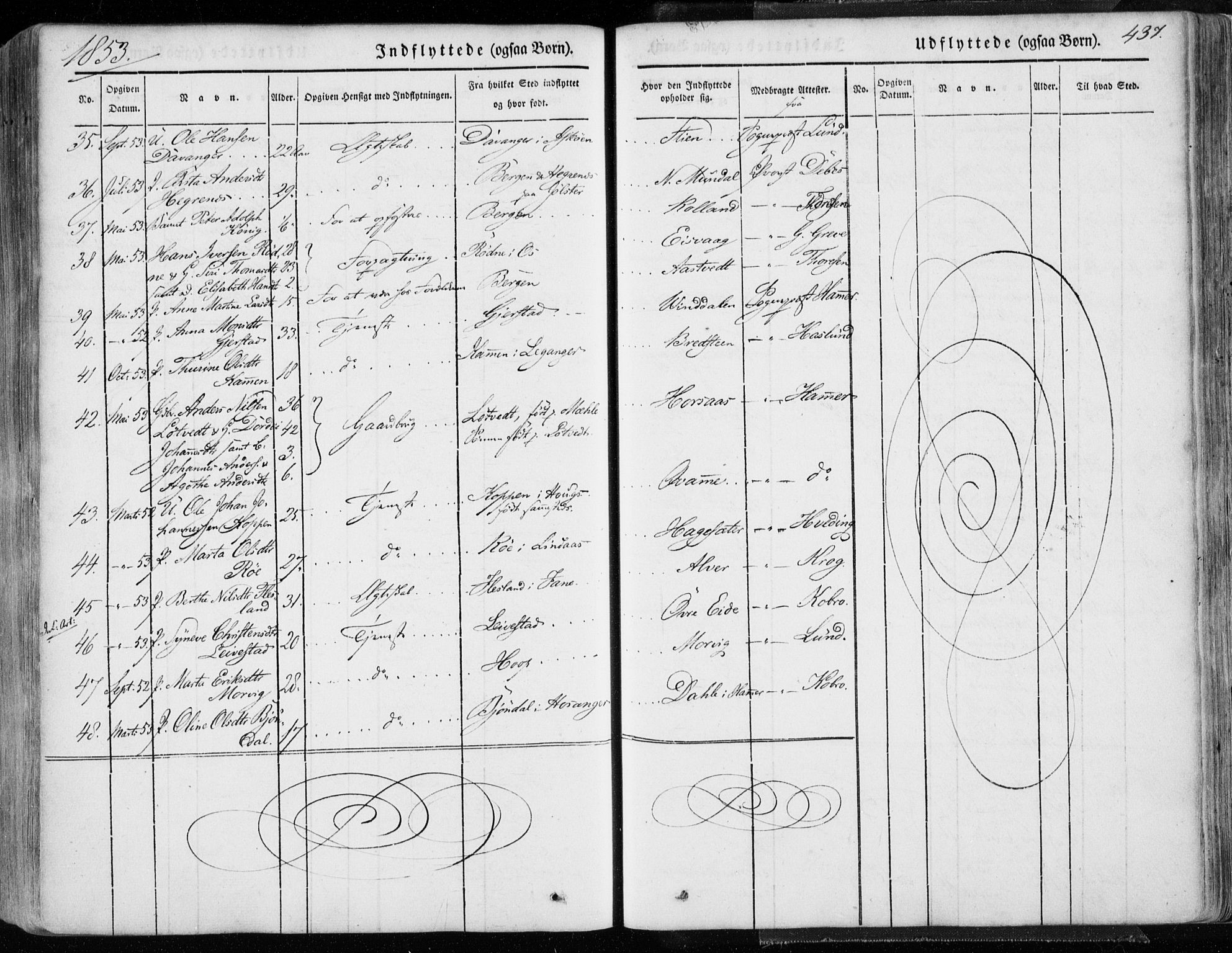 Hamre sokneprestembete, AV/SAB-A-75501/H/Ha/Haa/Haaa/L0013: Parish register (official) no. A 13, 1846-1857, p. 437