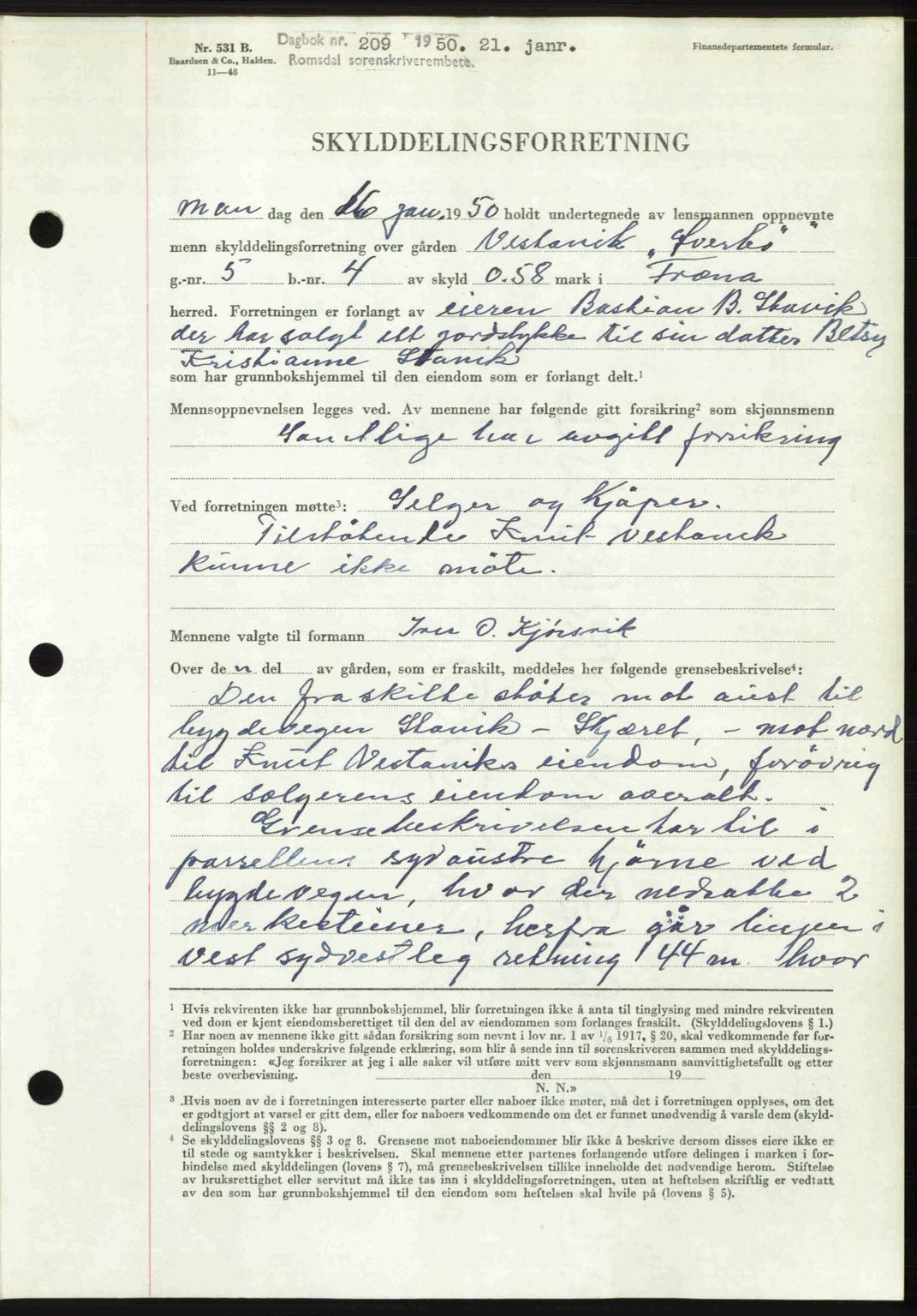 Romsdal sorenskriveri, AV/SAT-A-4149/1/2/2C: Mortgage book no. A32, 1950-1950, Diary no: : 209/1950